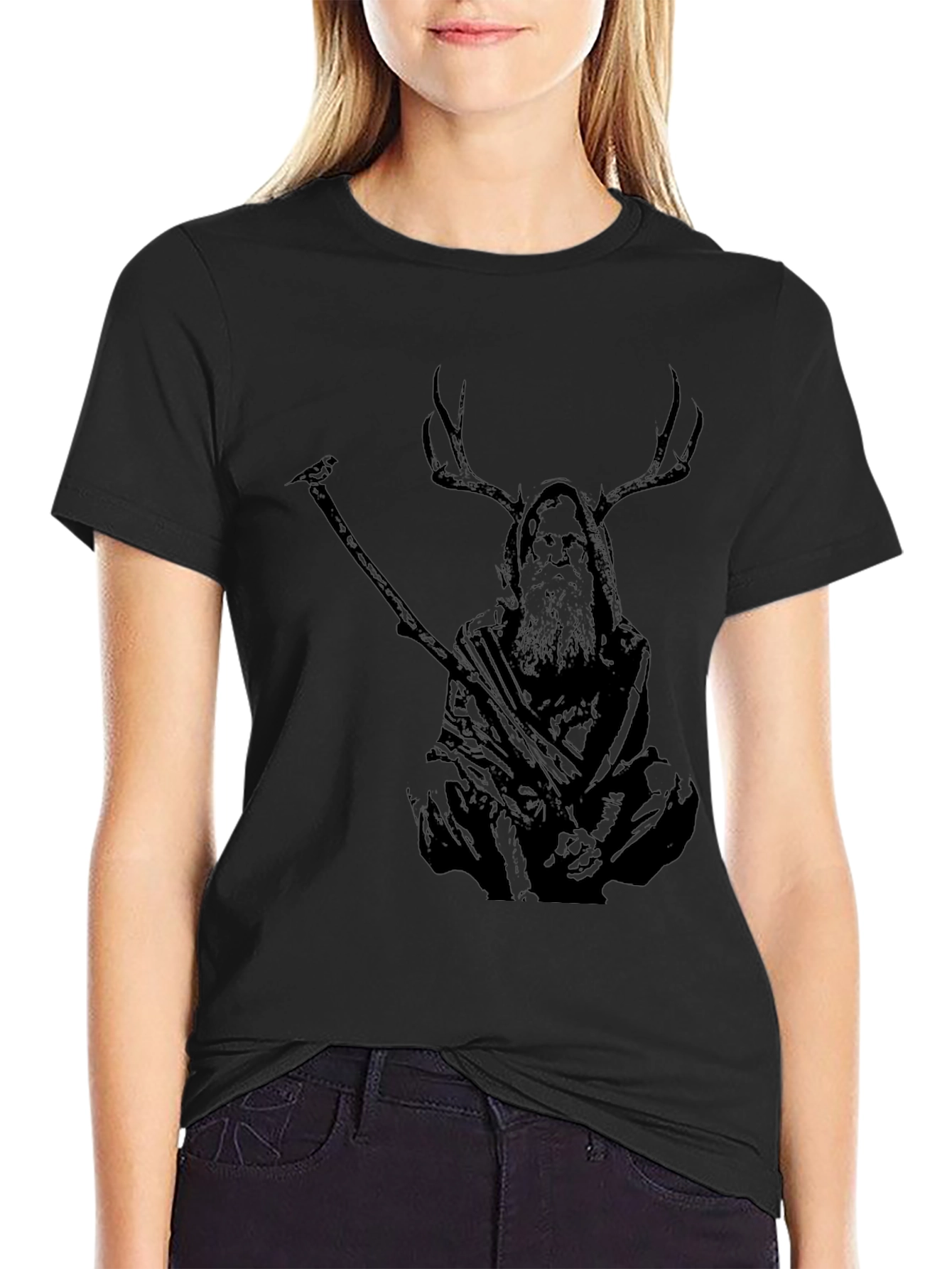 Mystic Deer Shaman Graphic T-Shirt - Black