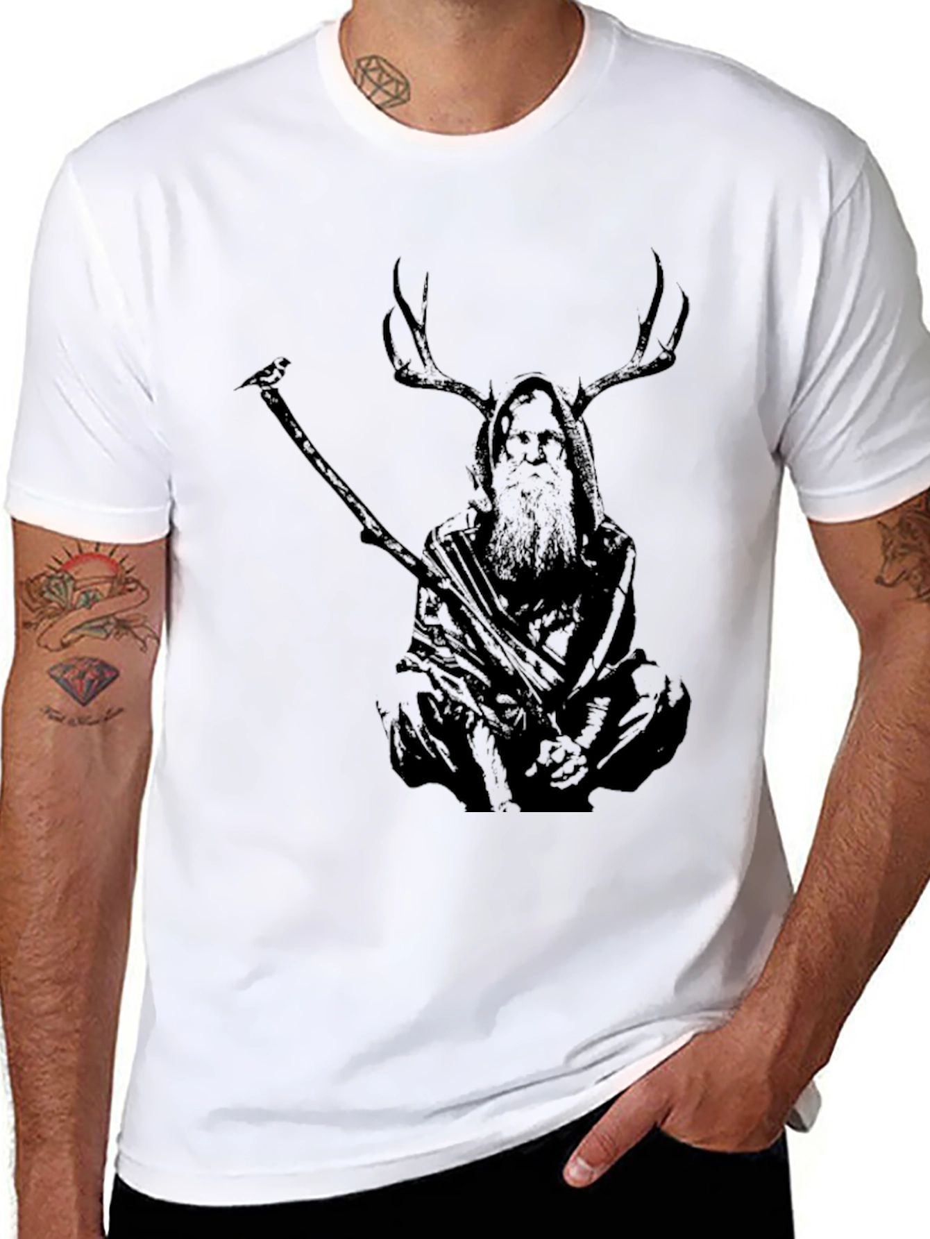Mystic Deer Shaman Graphic T-Shirt - Black