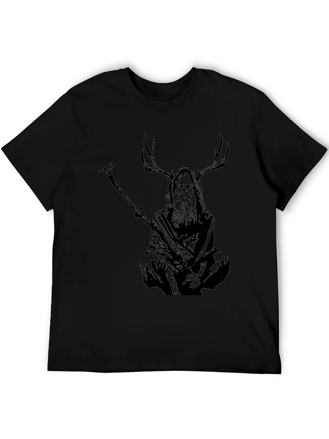 Mystic Deer Shaman Graphic T-Shirt - Black