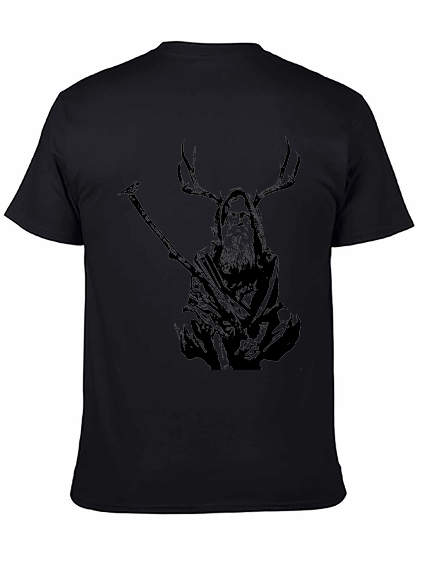 Mystic Deer Shaman Graphic T-Shirt - Black