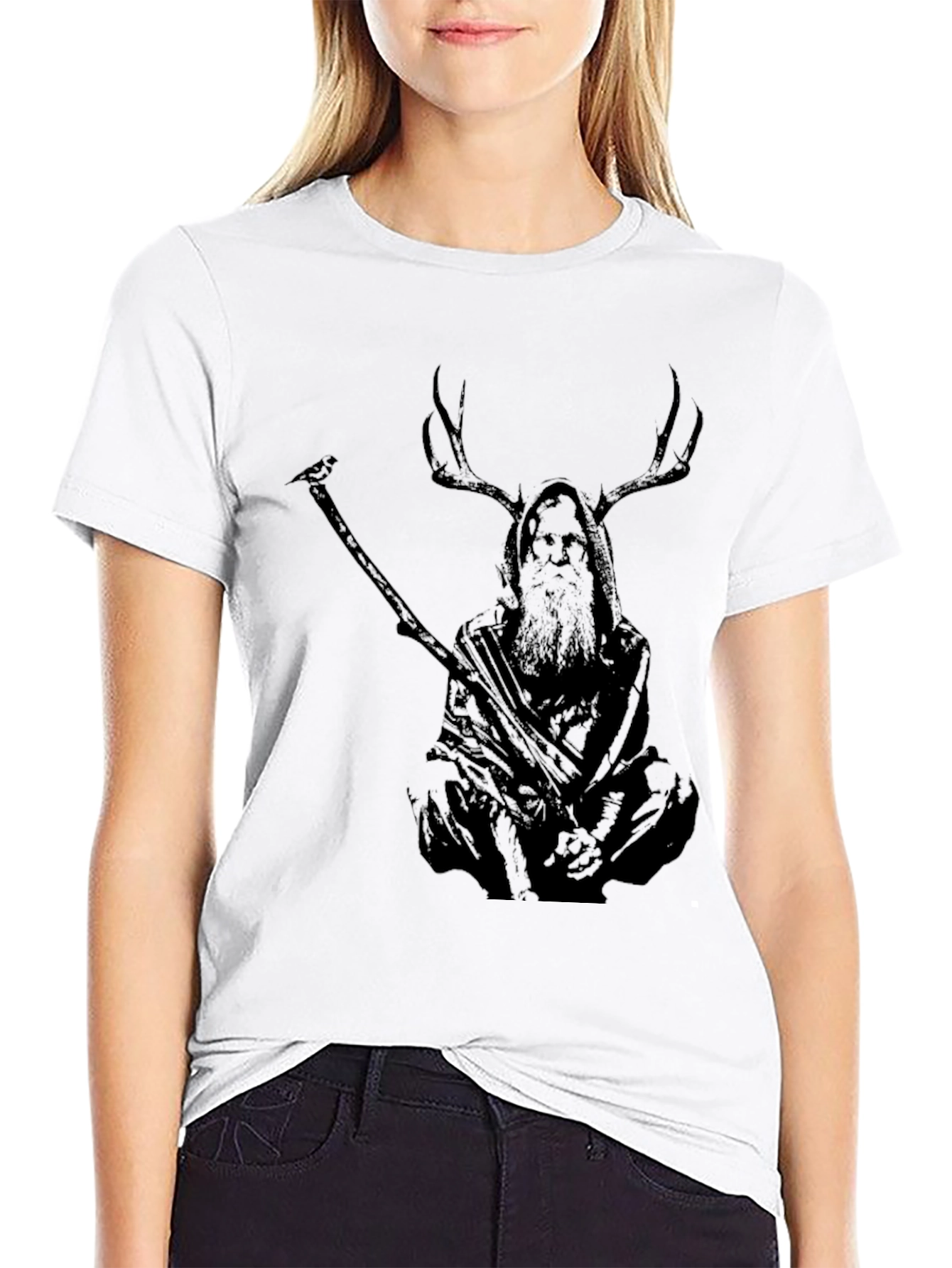 Mystic Deer Shaman Graphic T-Shirt - Black