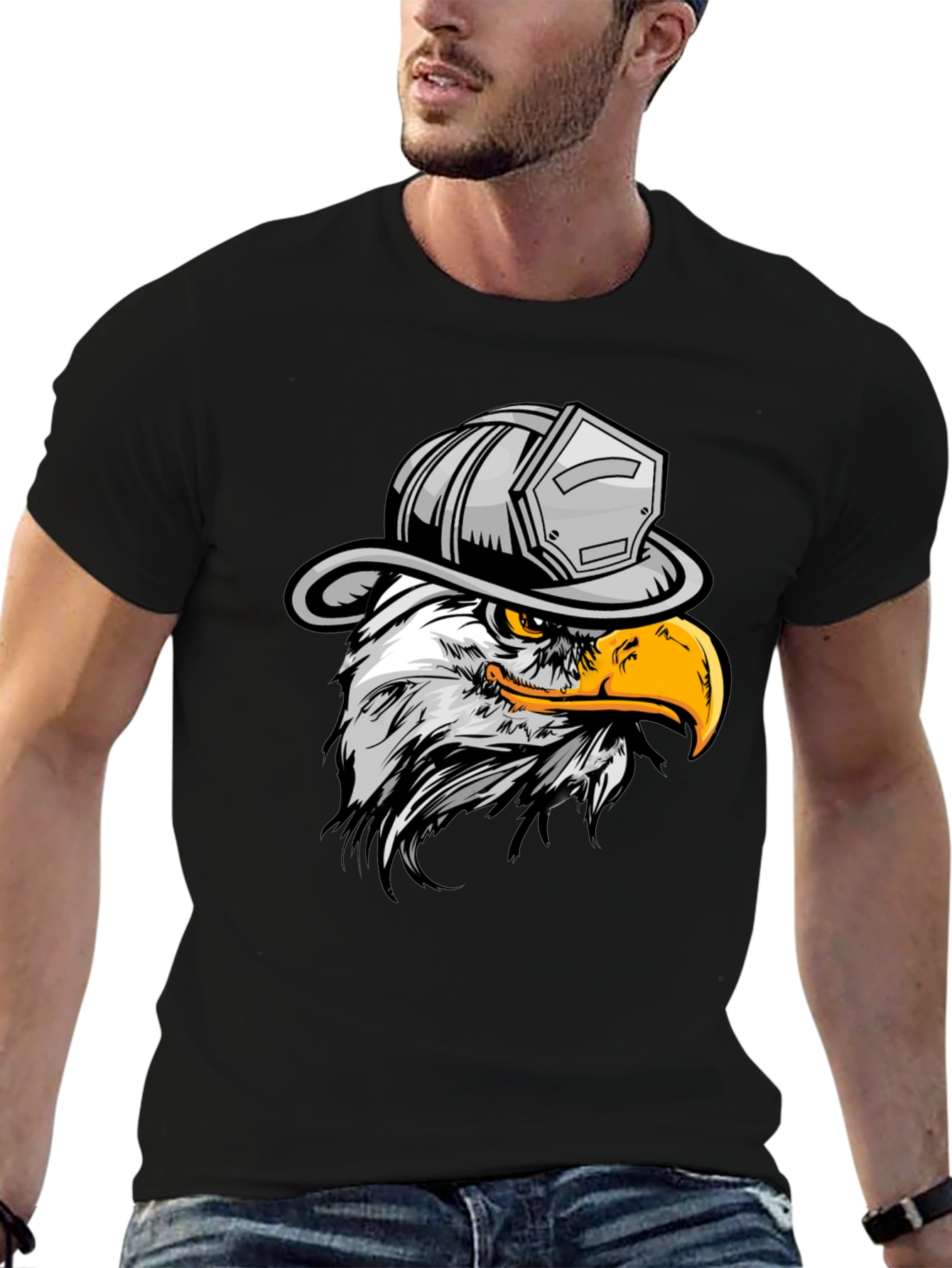 Eagle Firefighter T-Shirt - Black Crew Neck