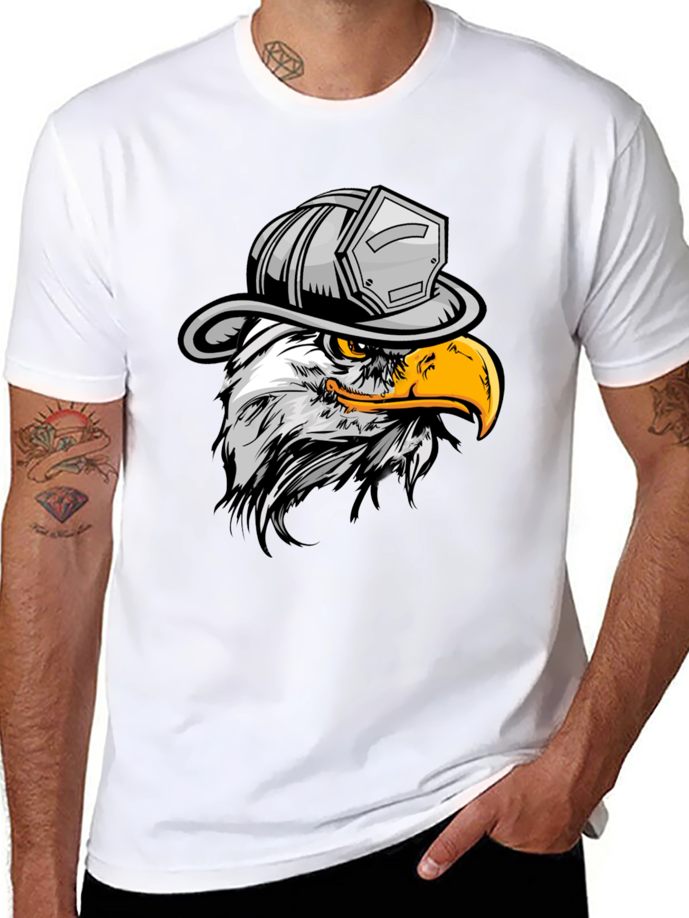 Eagle Firefighter T-Shirt - Black Crew Neck