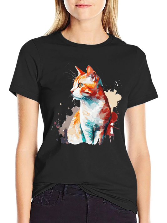 Watercolor Cat Art Black T-Shirt
