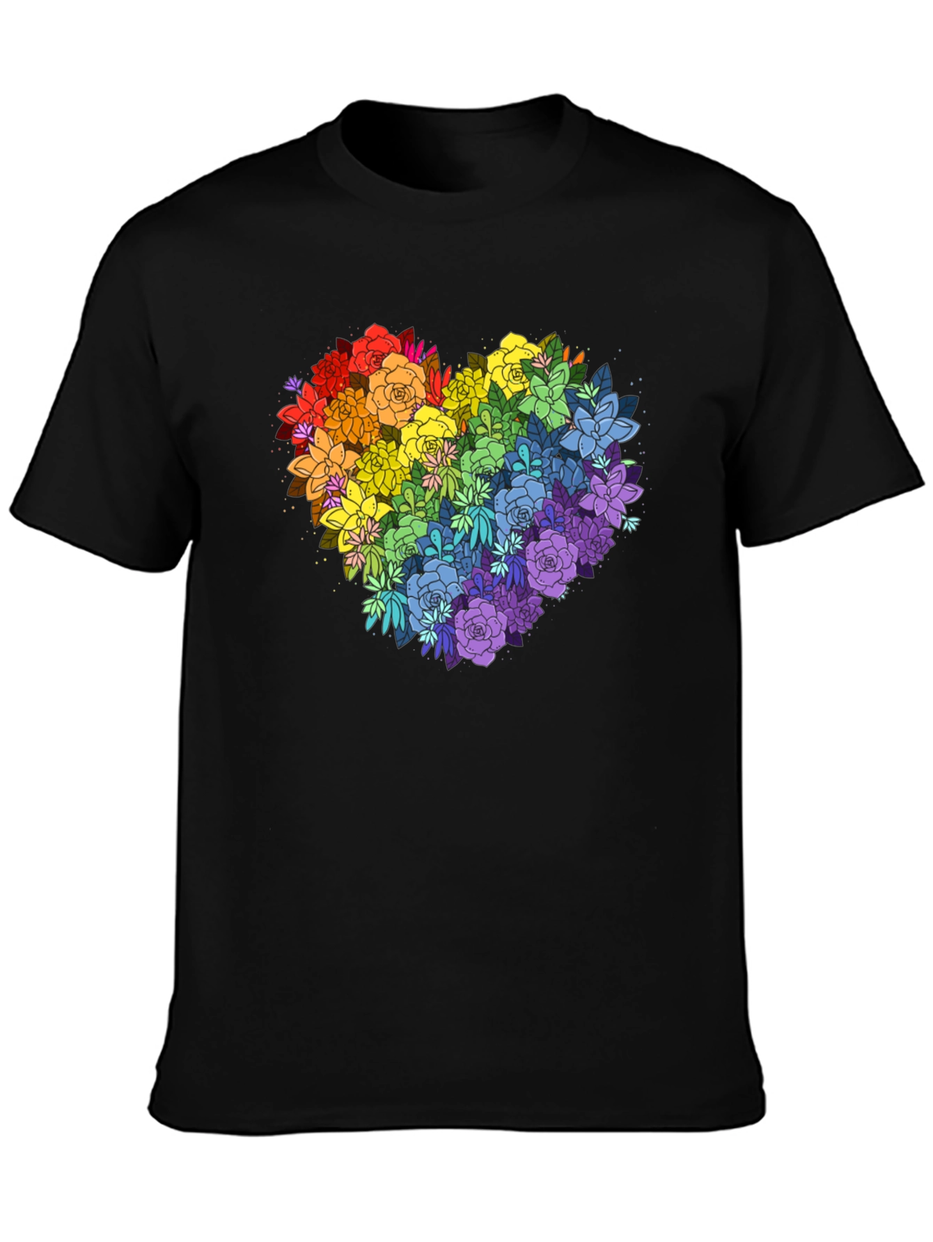 Rainbow Floral Heart Graphic Tee - Black
