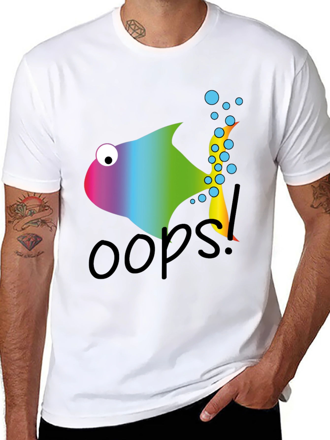 Oops! Rainbow Fish Graphic Tee - Soft Cotton Blend