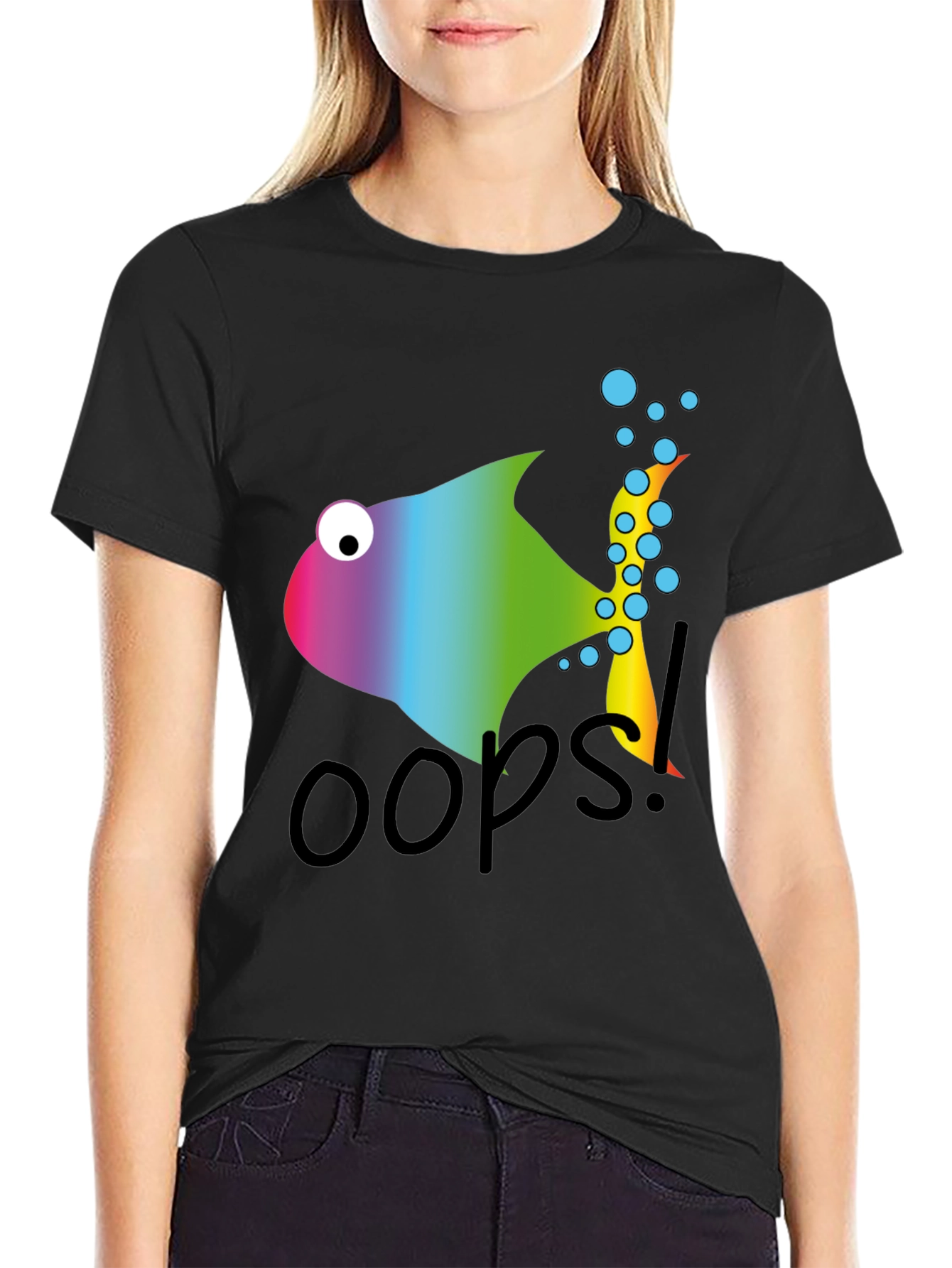 Oops! Rainbow Fish Graphic Tee - Soft Cotton Blend