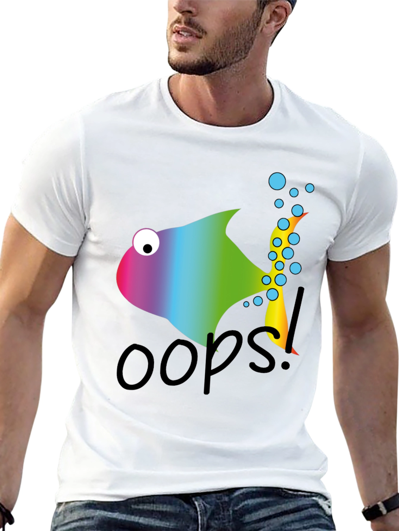 Oops! Rainbow Fish Graphic Tee - Soft Cotton Blend