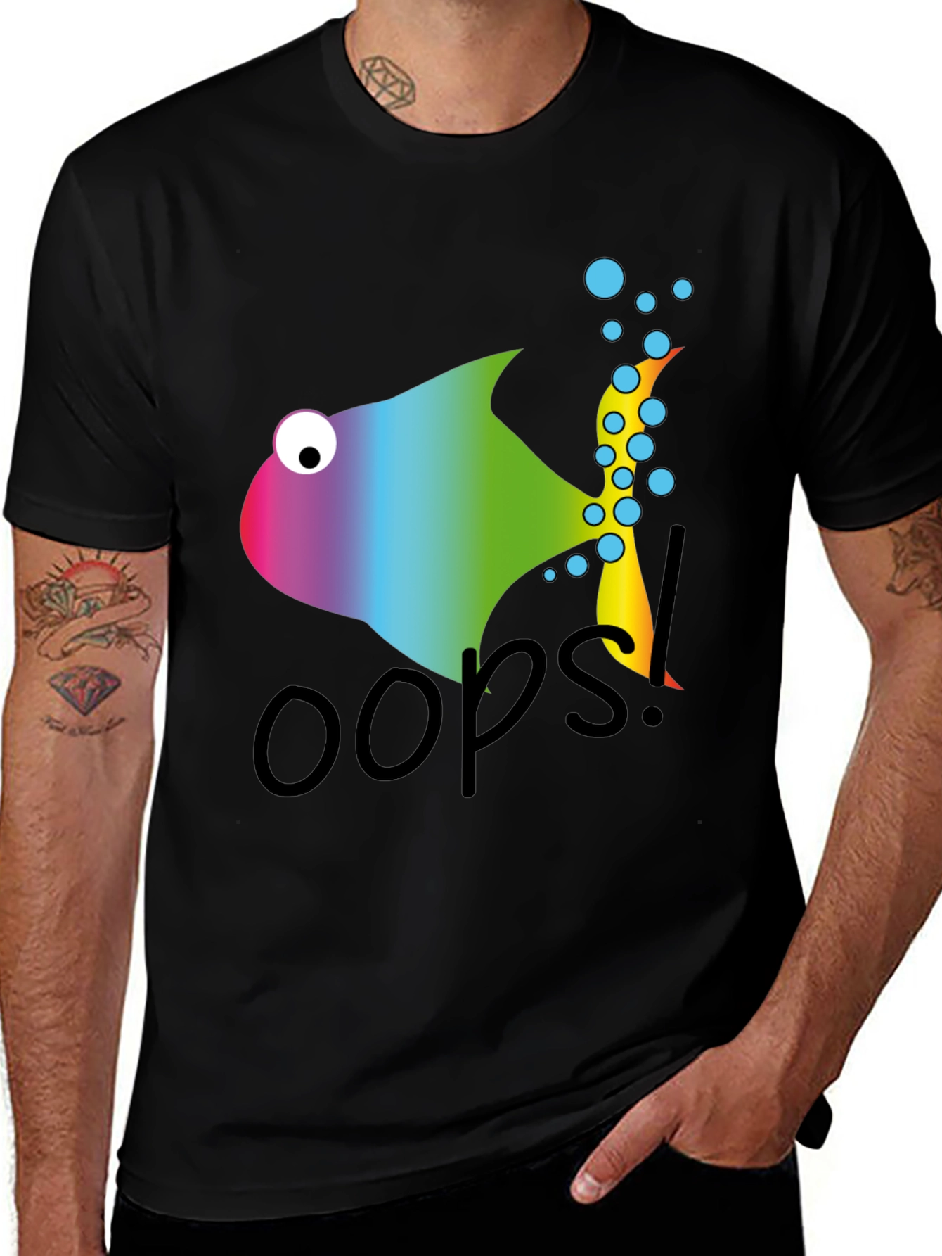 Oops! Rainbow Fish Graphic Tee - Soft Cotton Blend