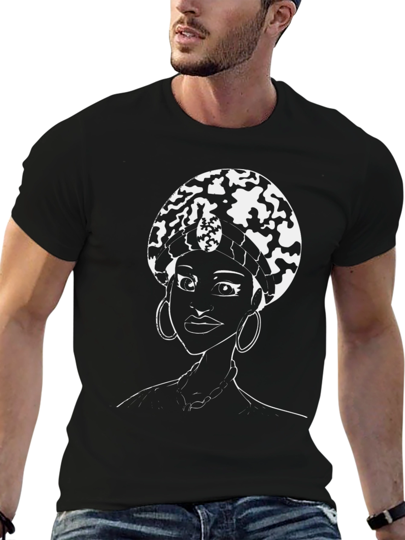 Afro Queen Graphic Tee - Black Cotton T-Shirt