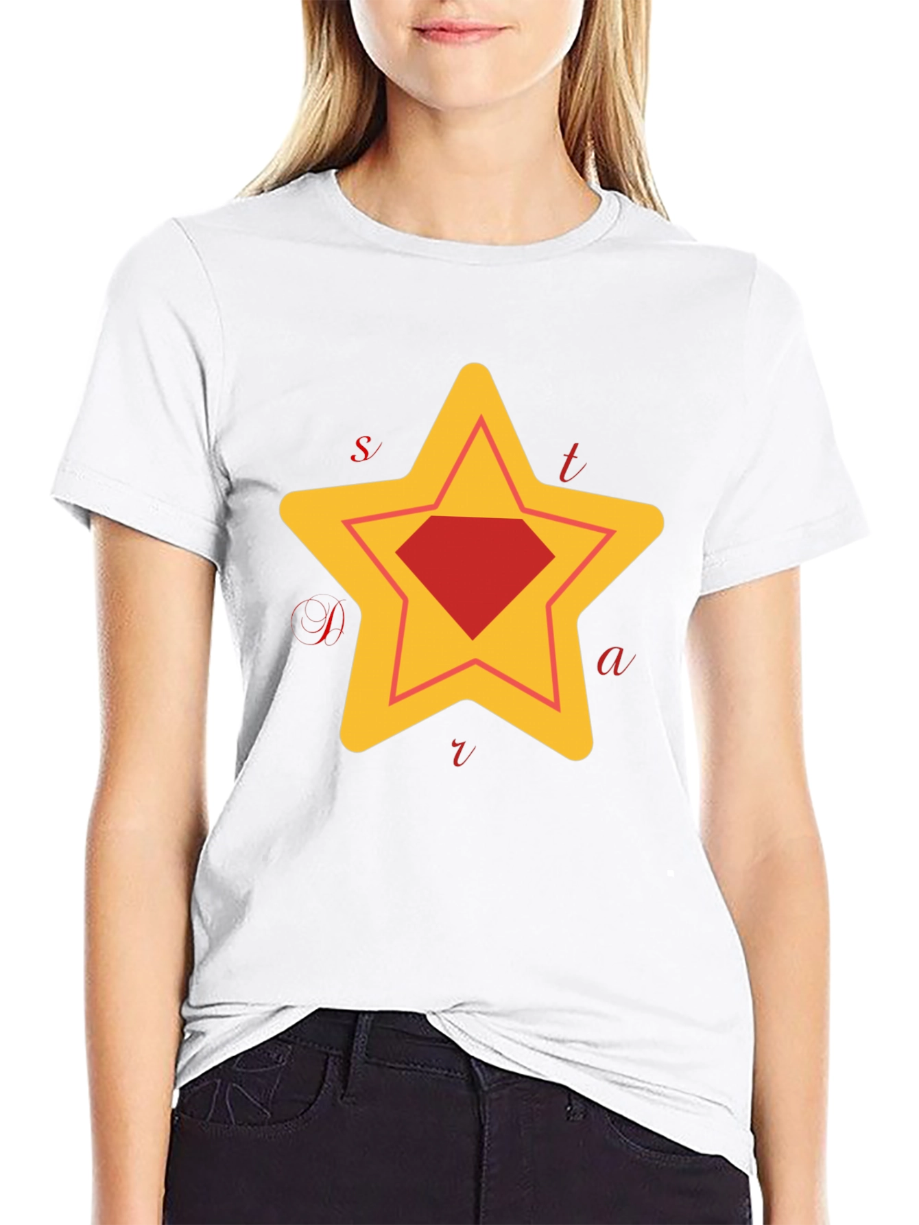 Star Diamond Graphic T-Shirt - Trendy Crew Neck Tee