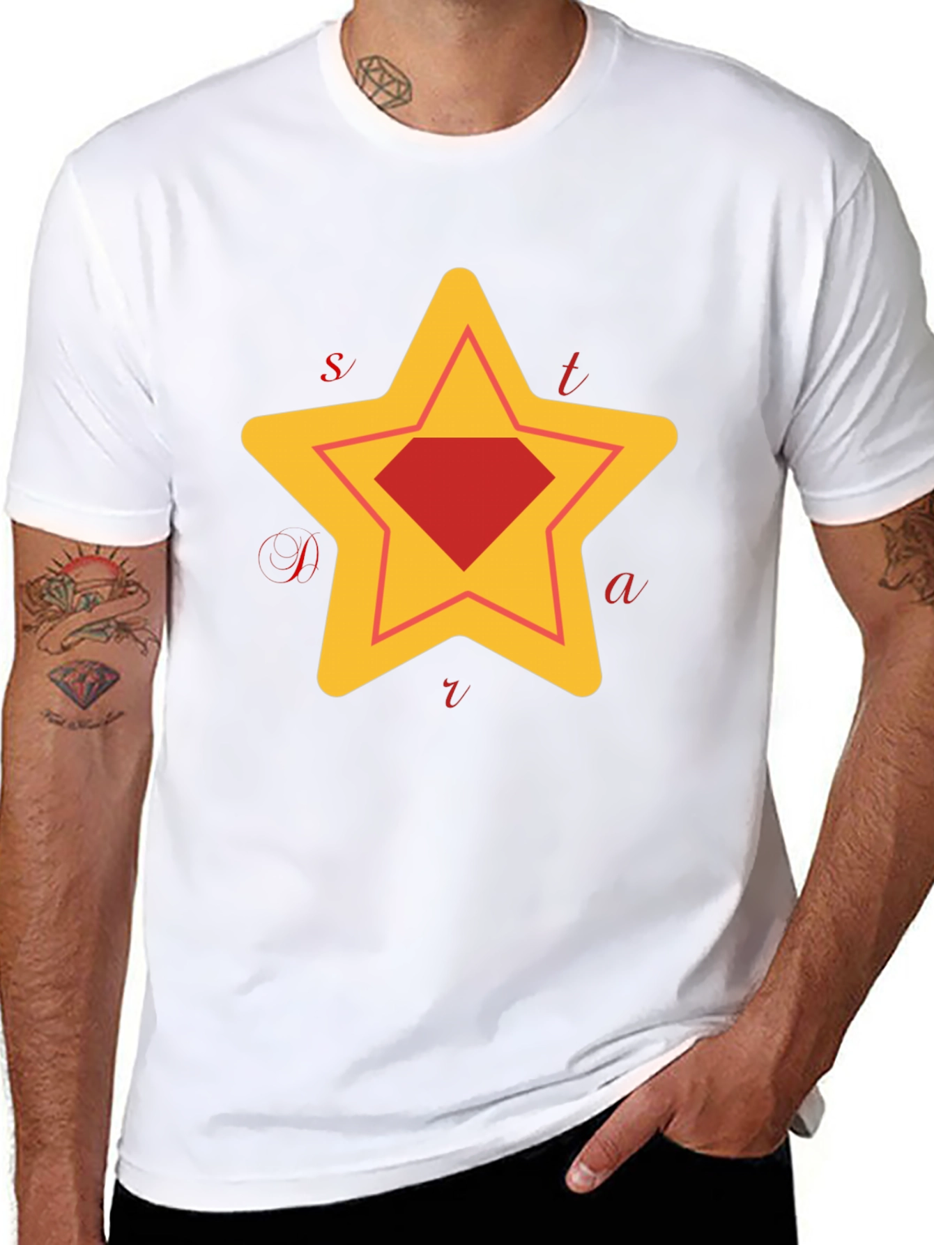 Star Diamond Graphic T-Shirt - Trendy Crew Neck Tee
