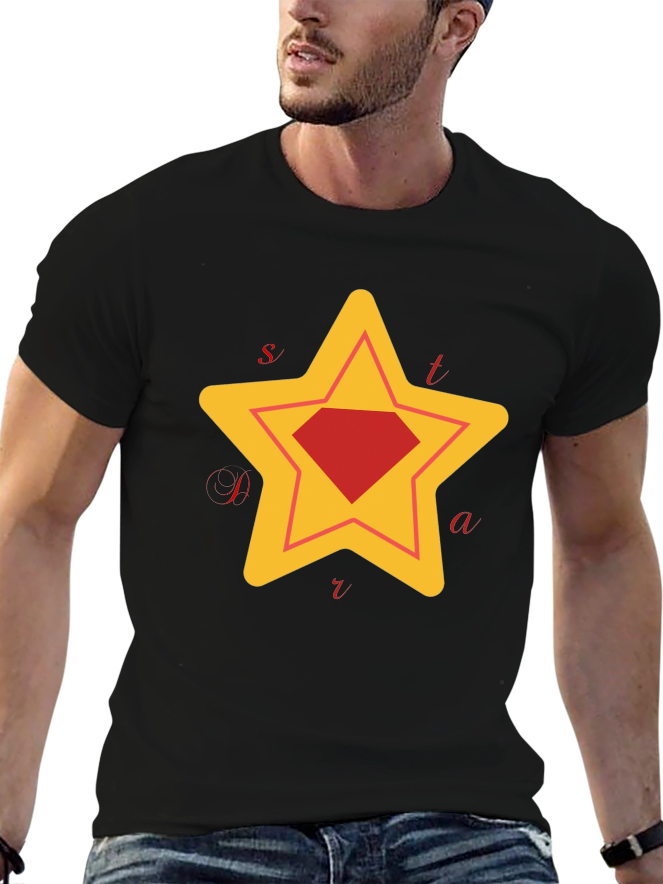 Star Diamond Graphic T-Shirt - Trendy Crew Neck Tee