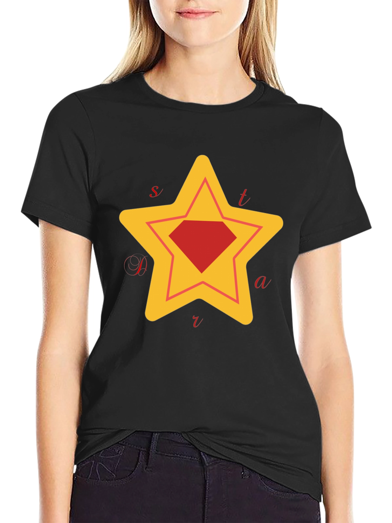 Star Diamond Graphic T-Shirt - Trendy Crew Neck Tee