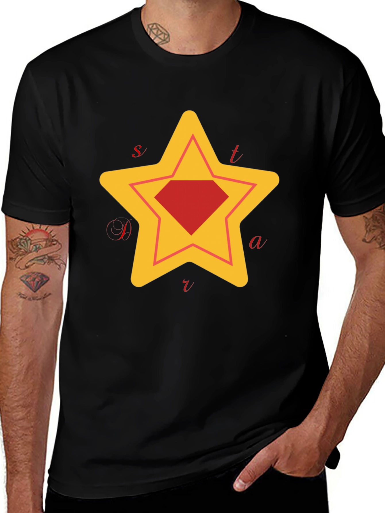 Star Diamond Graphic T-Shirt - Trendy Crew Neck Tee