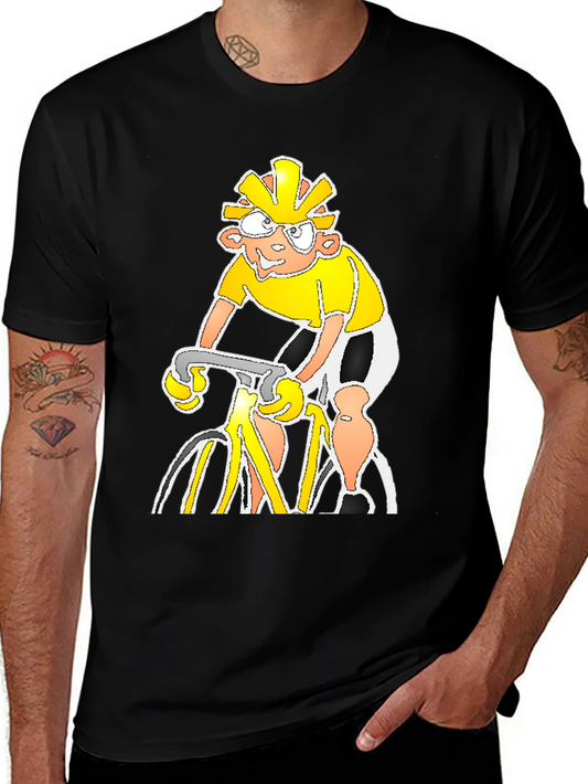 Cartoon Cyclist Black T-Shirt