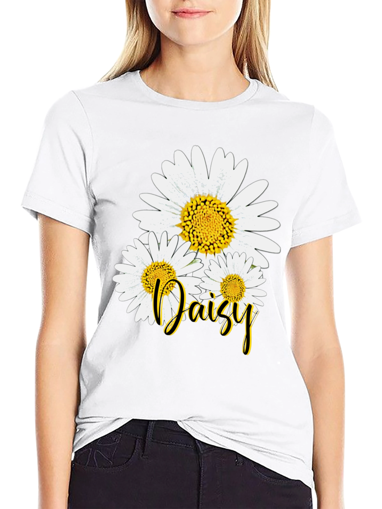 Daisy Flower Graphic Print Black T-Shirt
