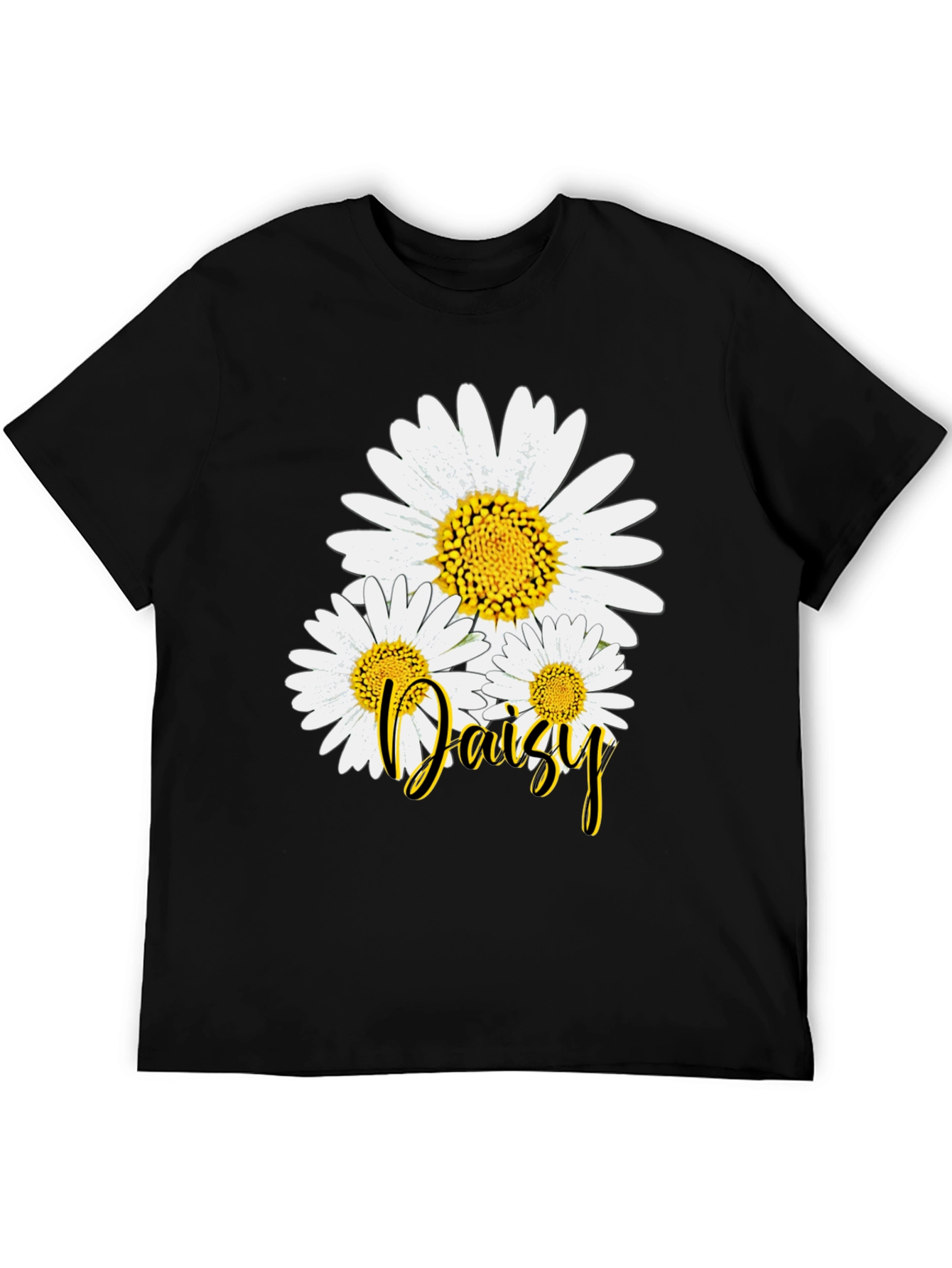 Daisy Flower Graphic Print Black T-Shirt