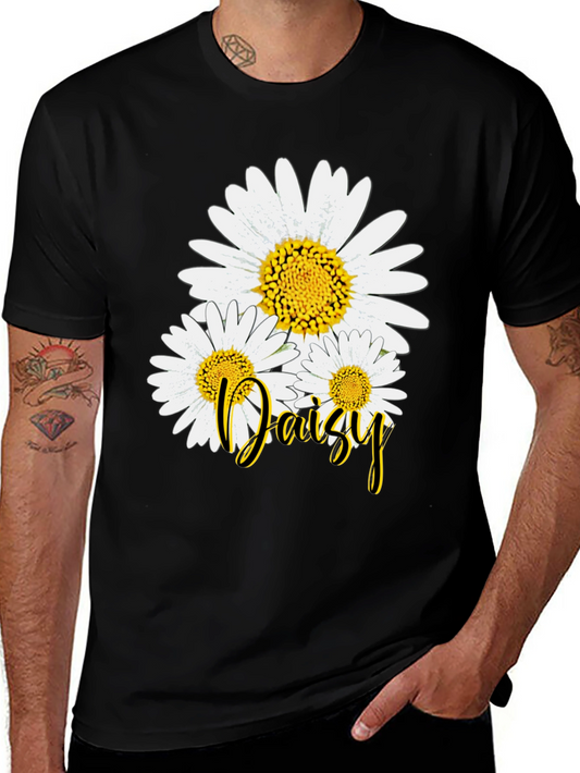 Daisy Flower Graphic Print Black T-Shirt