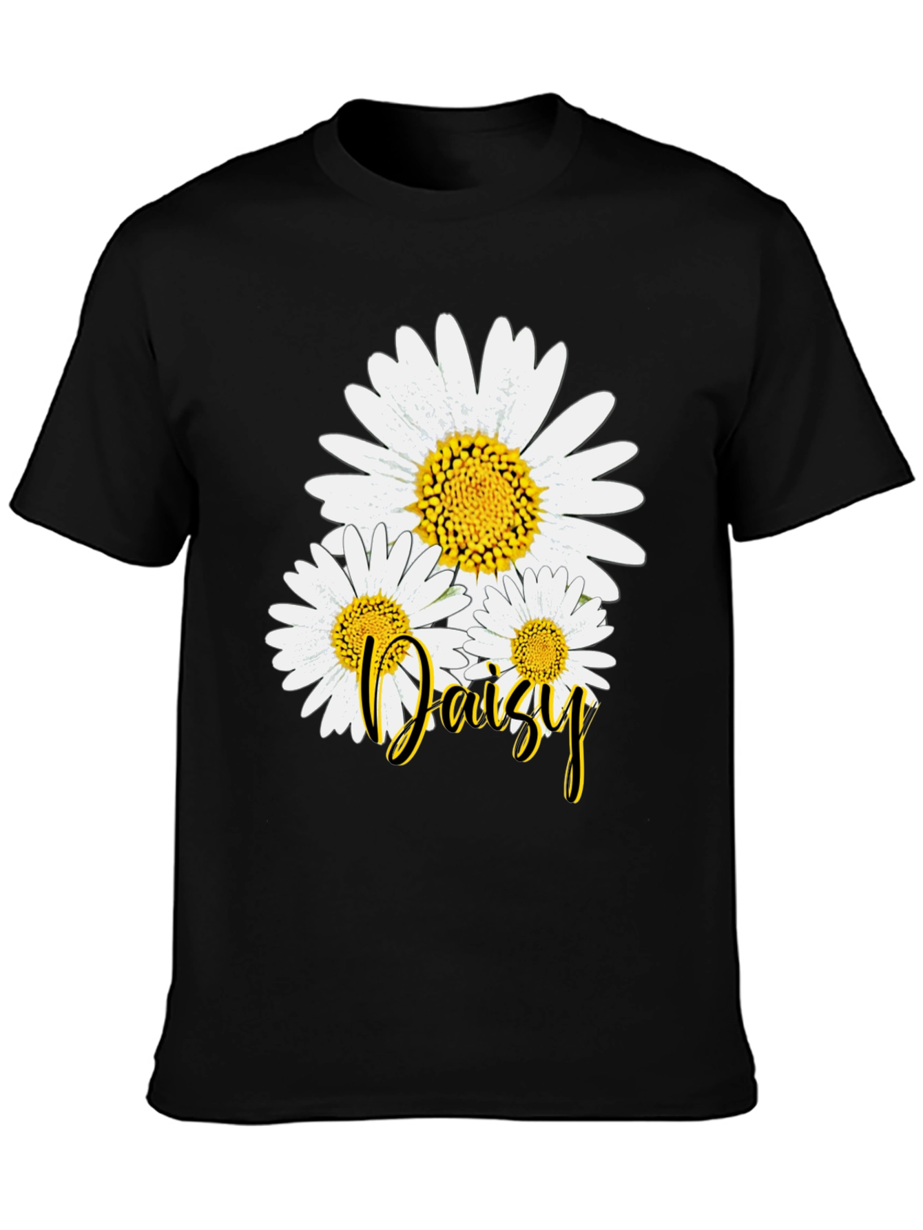 Daisy Flower Graphic Print Black T-Shirt