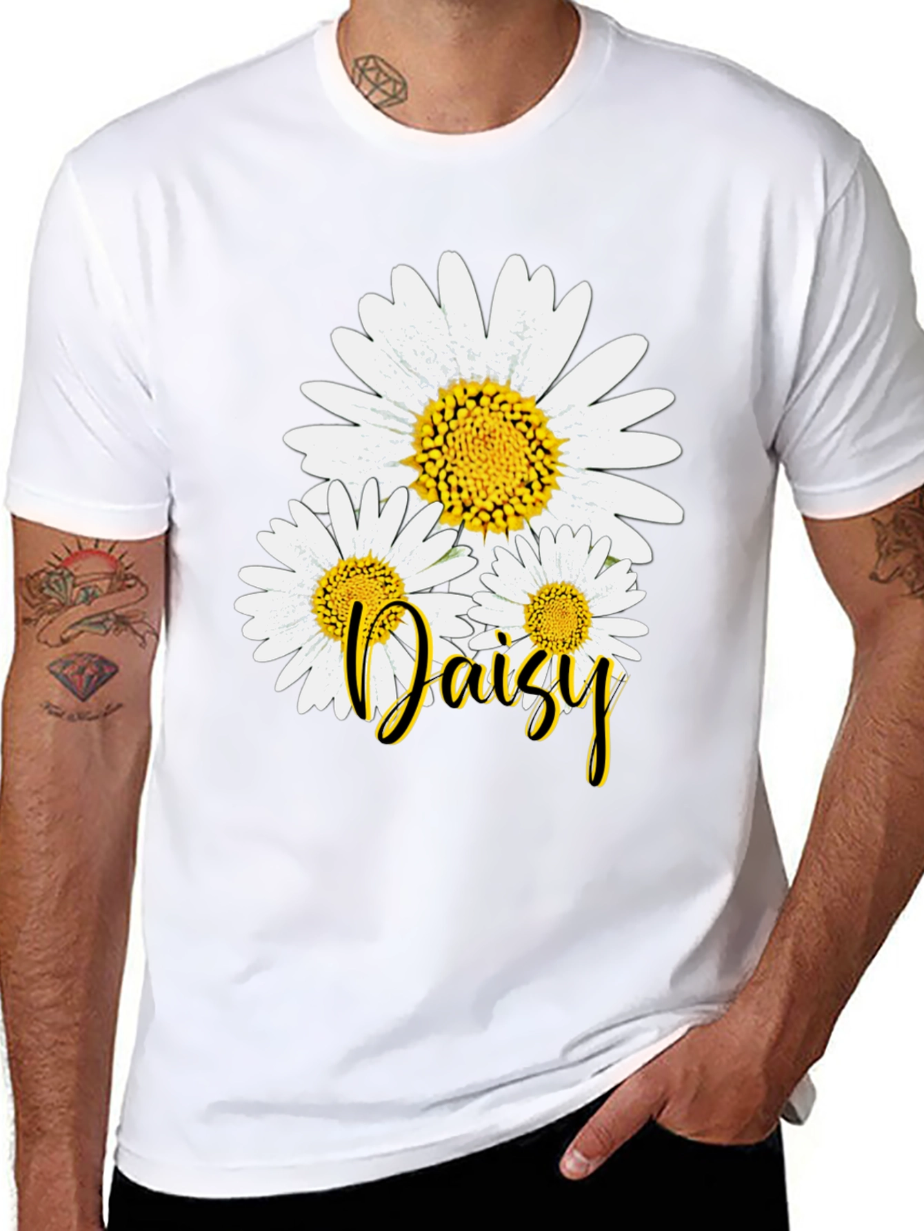 Daisy Flower Graphic Print Black T-Shirt