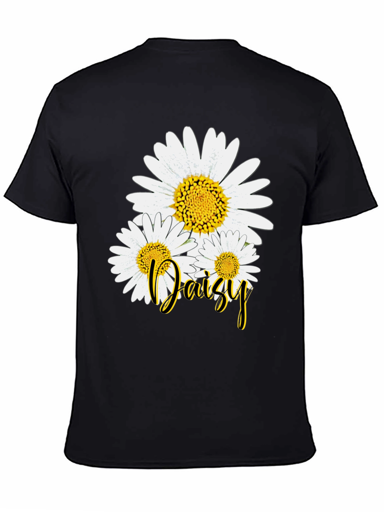Daisy Flower Graphic Print Black T-Shirt