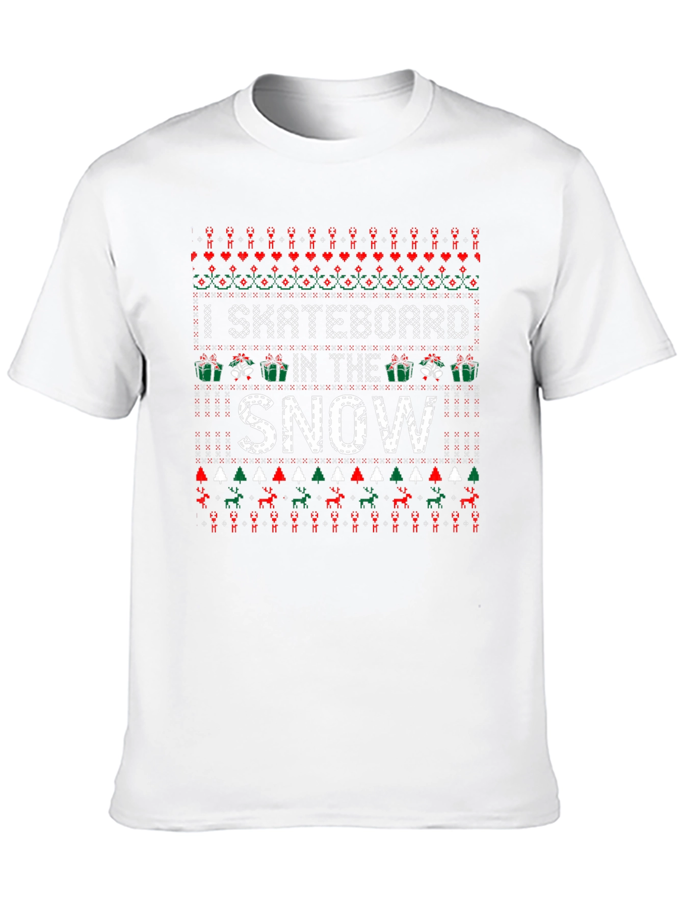 I Skateboard in the Snow Ugly Christmas Sweater T-Shirt