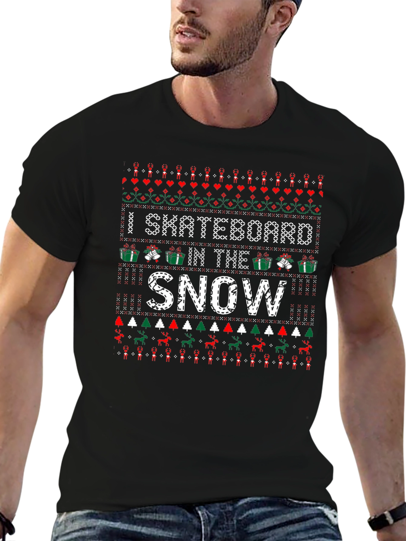 I Skateboard in the Snow Ugly Christmas Sweater T-Shirt