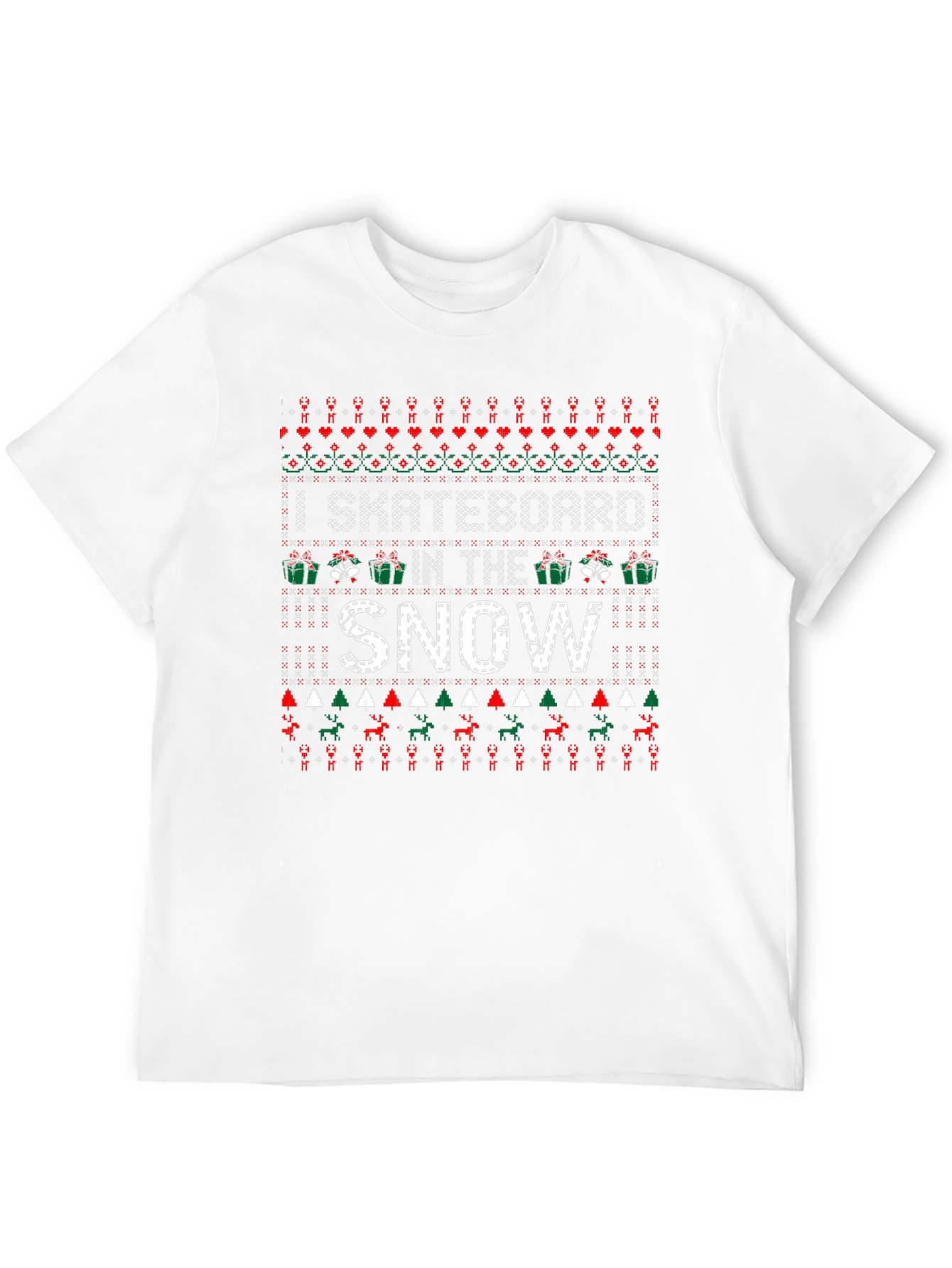 I Skateboard in the Snow Ugly Christmas Sweater T-Shirt