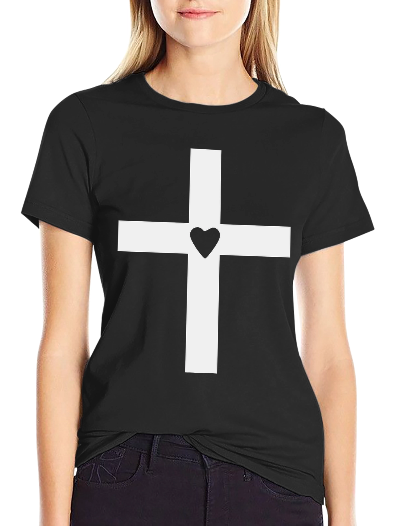 Heart Cross Graphic Tee - Black