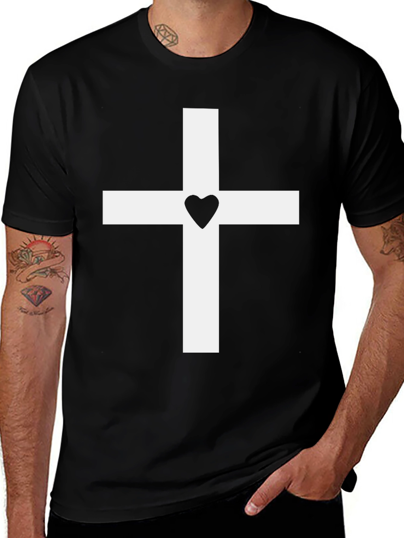 Heart Cross Graphic Tee - Black