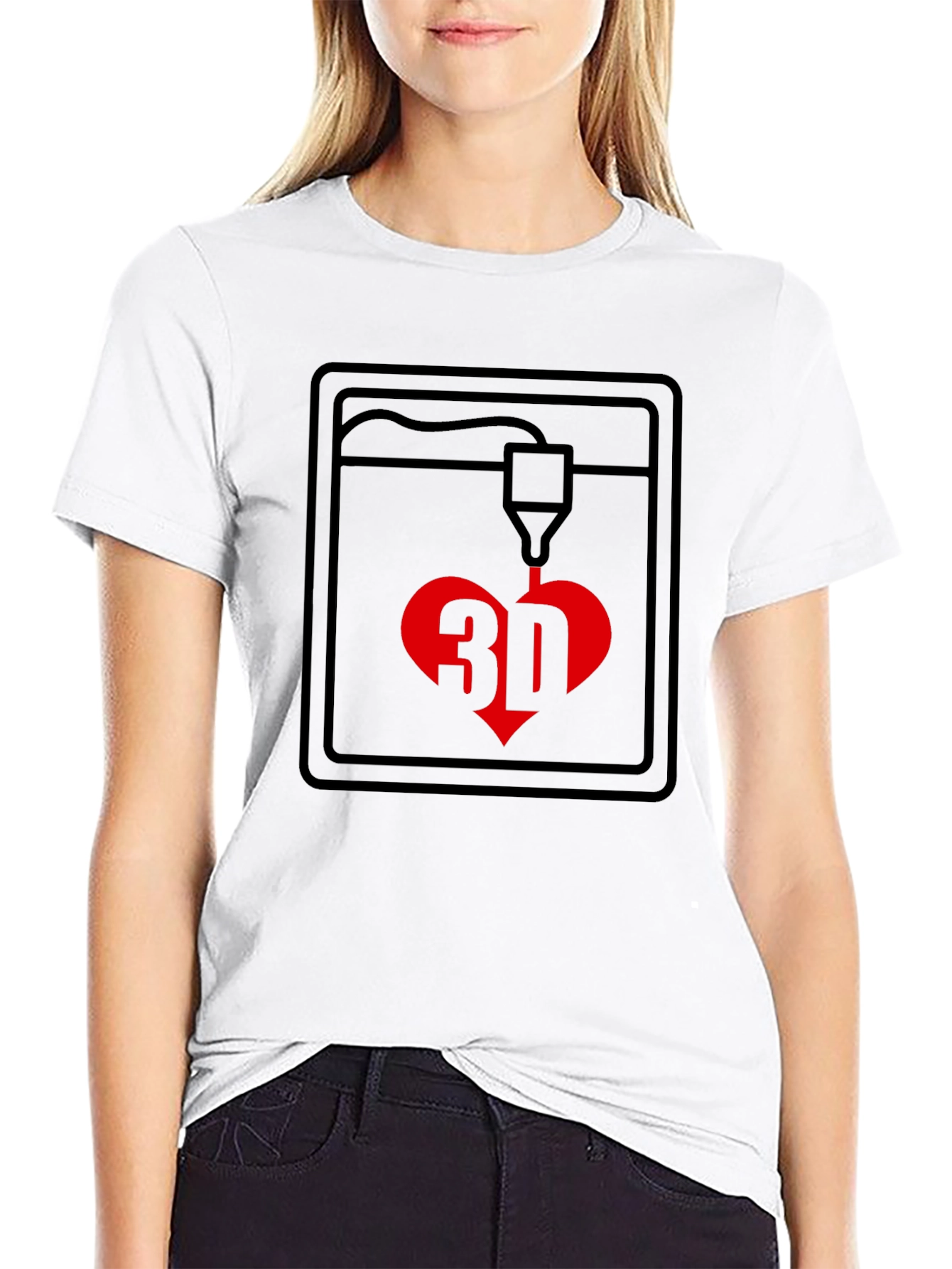 3D Printing Heart T-Shirt - Black Cotton Blend