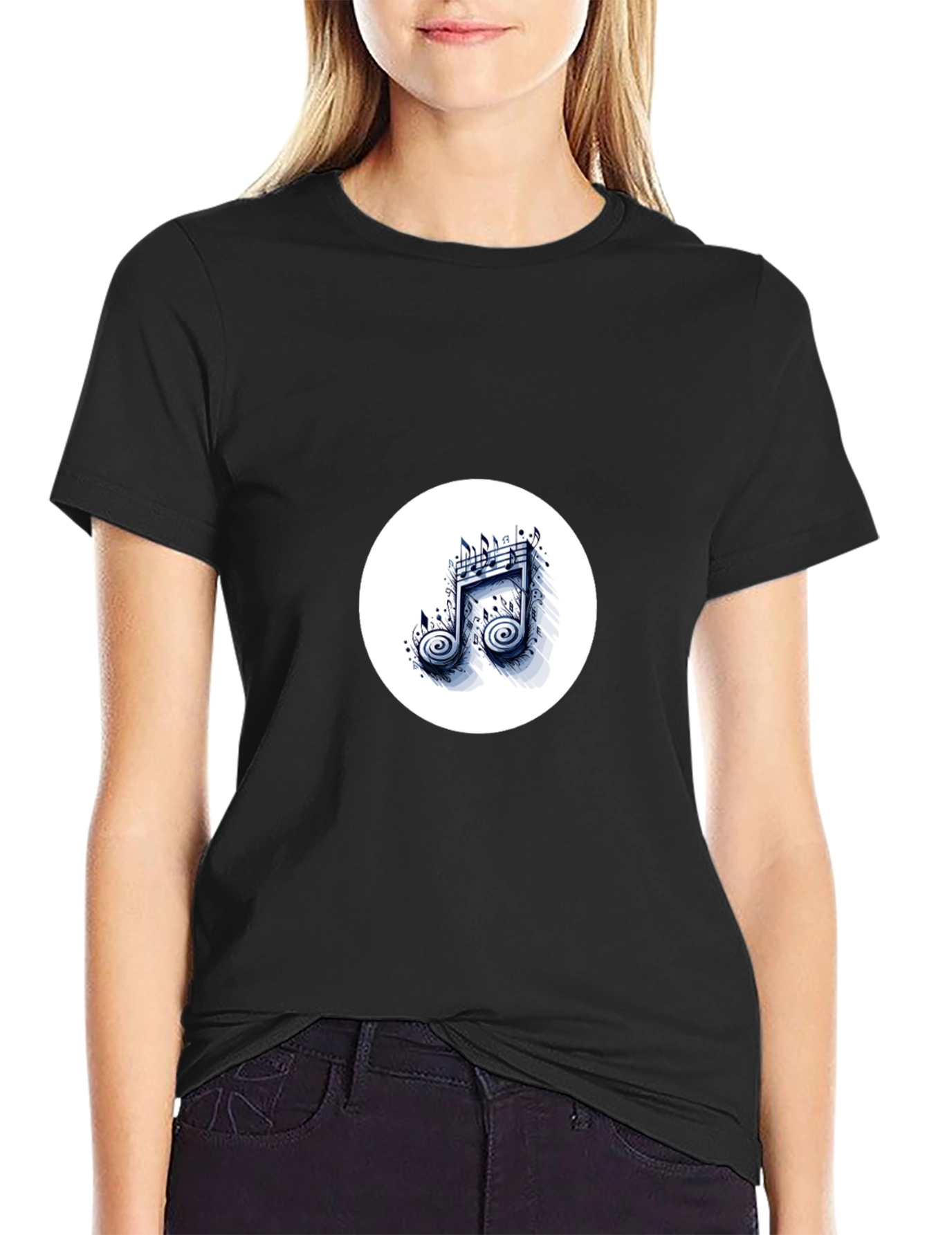 Stylish Black T-Shirt with Music Note Design