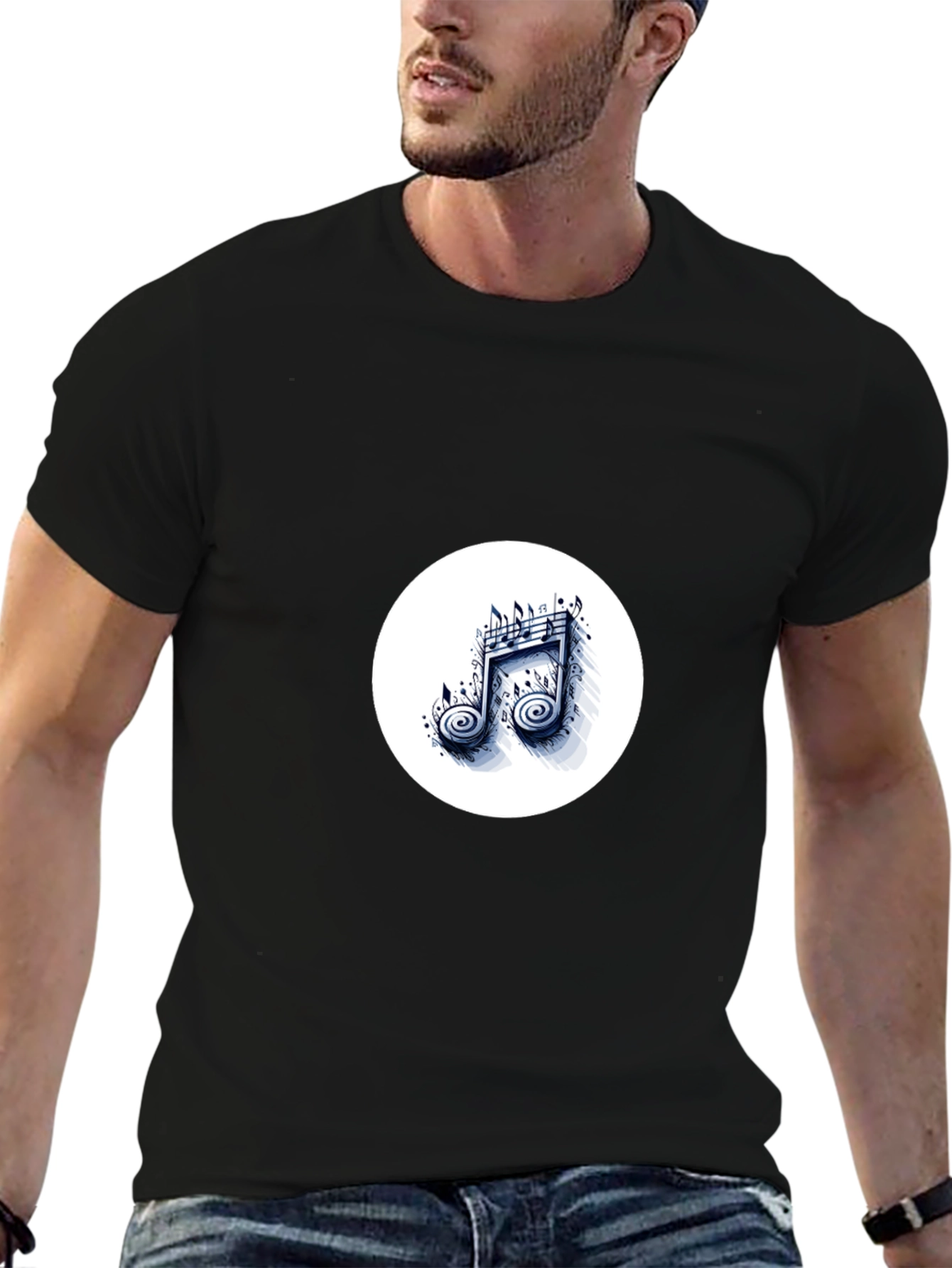 Stylish Black T-Shirt with Music Note Design
