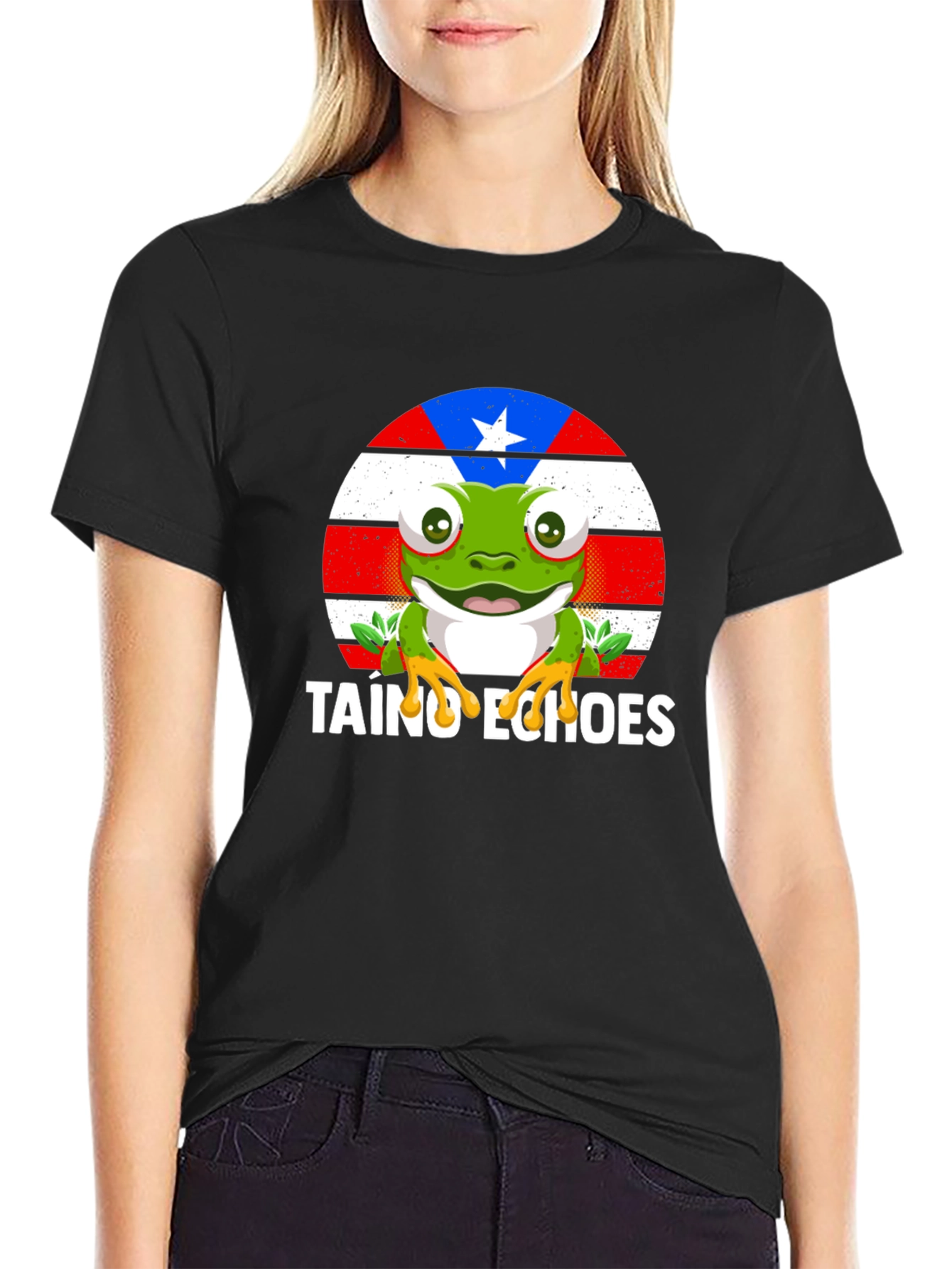 Taino Echoes Frog Graphic Tee - Black Cotton Blend