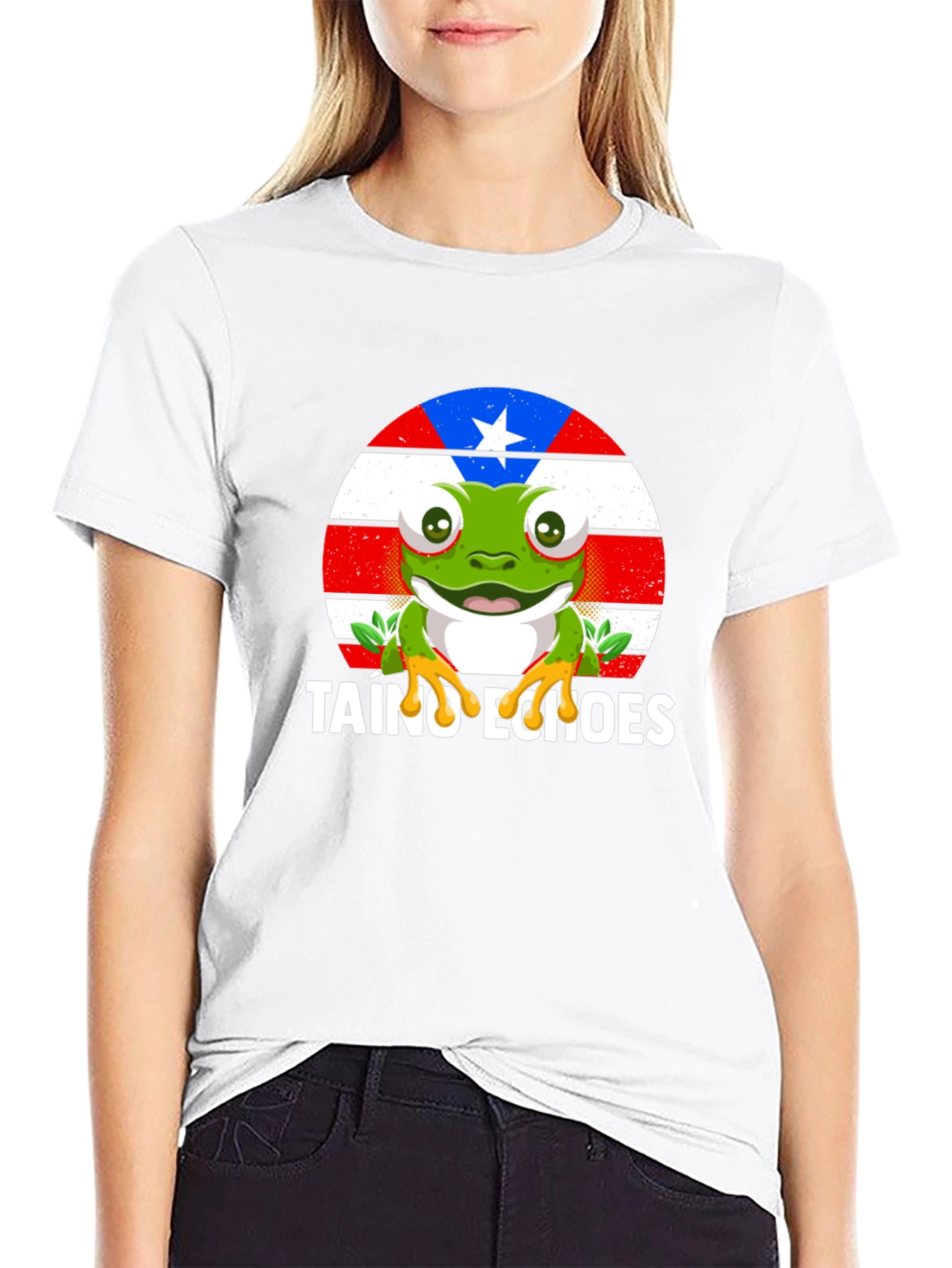 Taino Echoes Frog Graphic Tee - Black Cotton Blend
