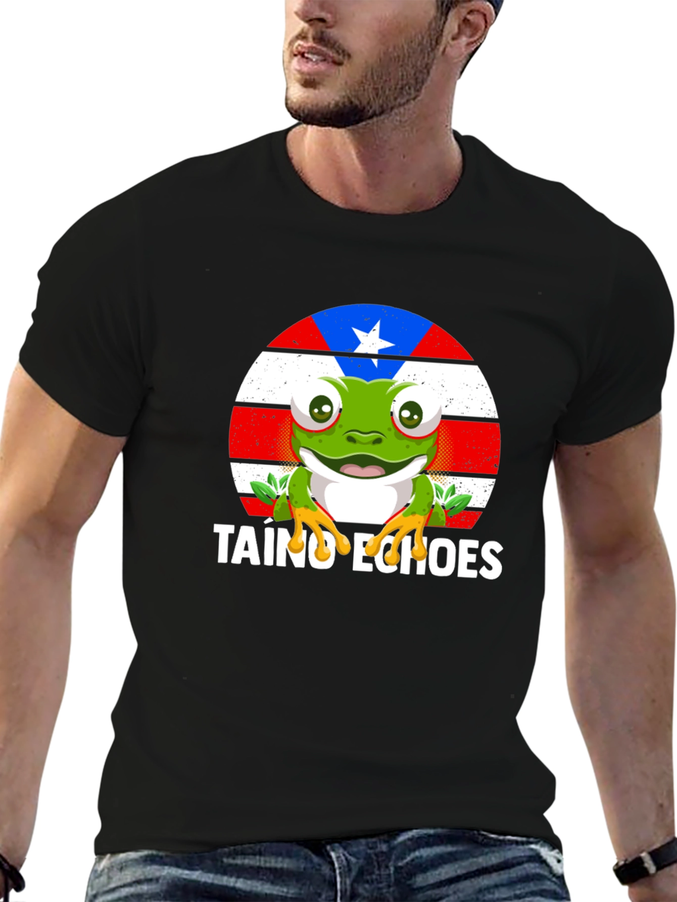 Taino Echoes Frog Graphic Tee - Black Cotton Blend