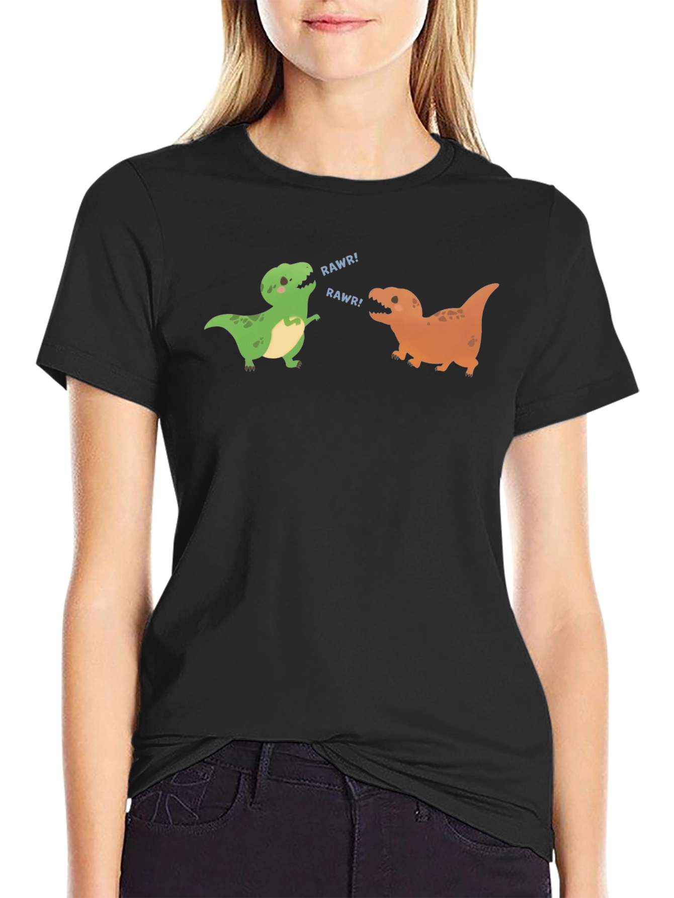 Dinosaur Rawr Graphic Tee - Black Cotton T-Shirt