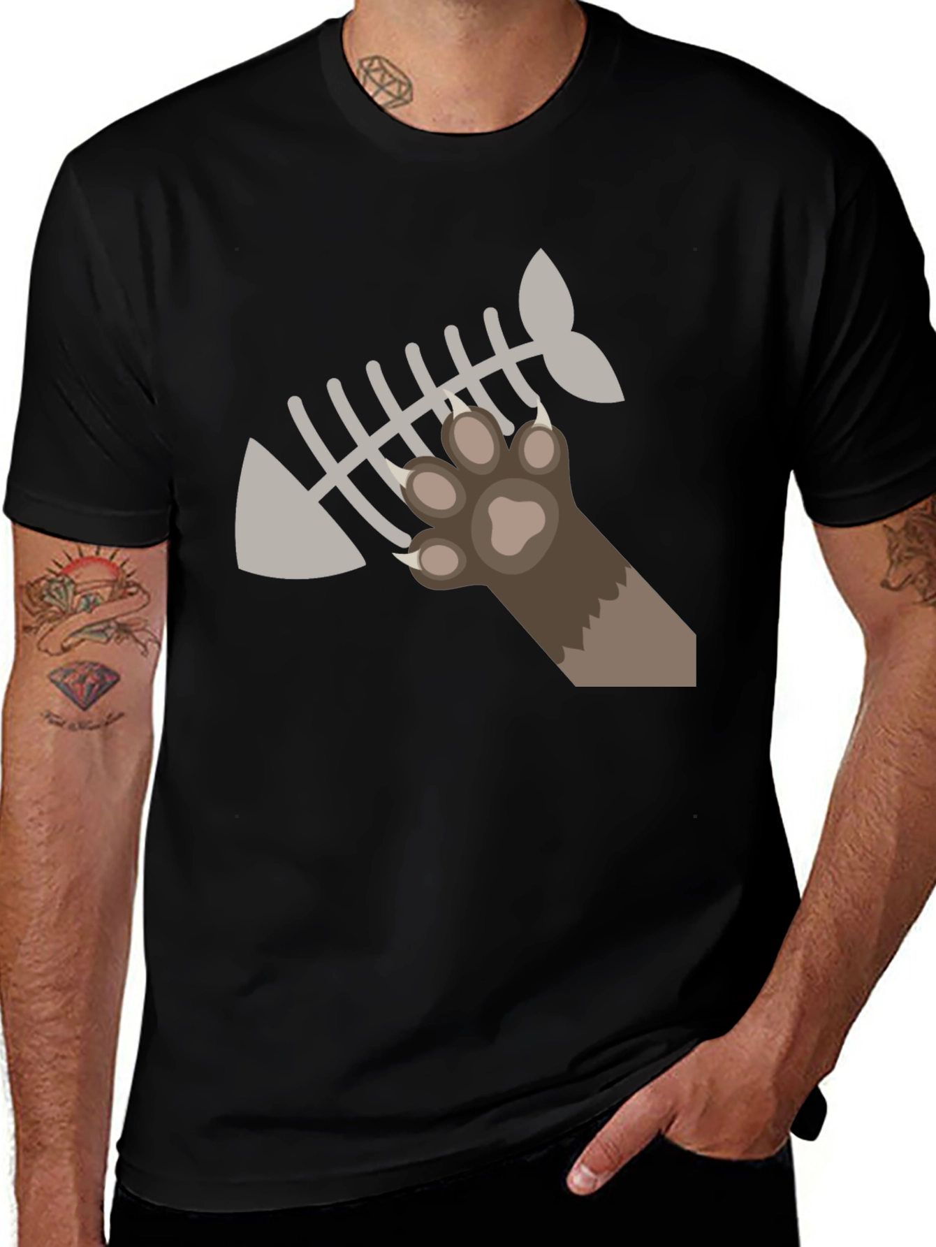 Cat Paw Fishbone Graphic Tee - Black T-Shirt