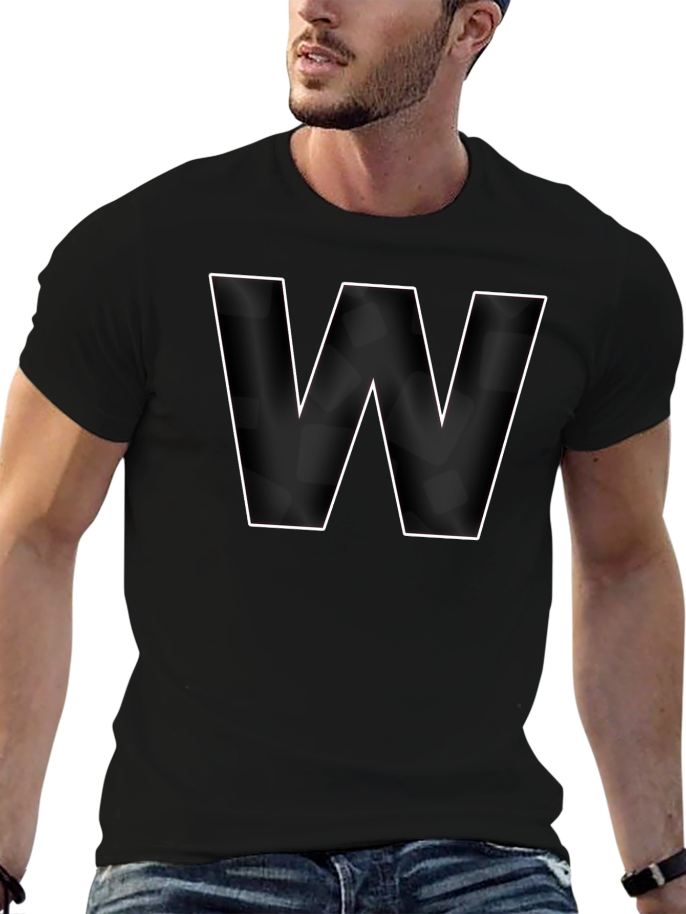 Letter W Graphic Black T-Shirt - Modern Style