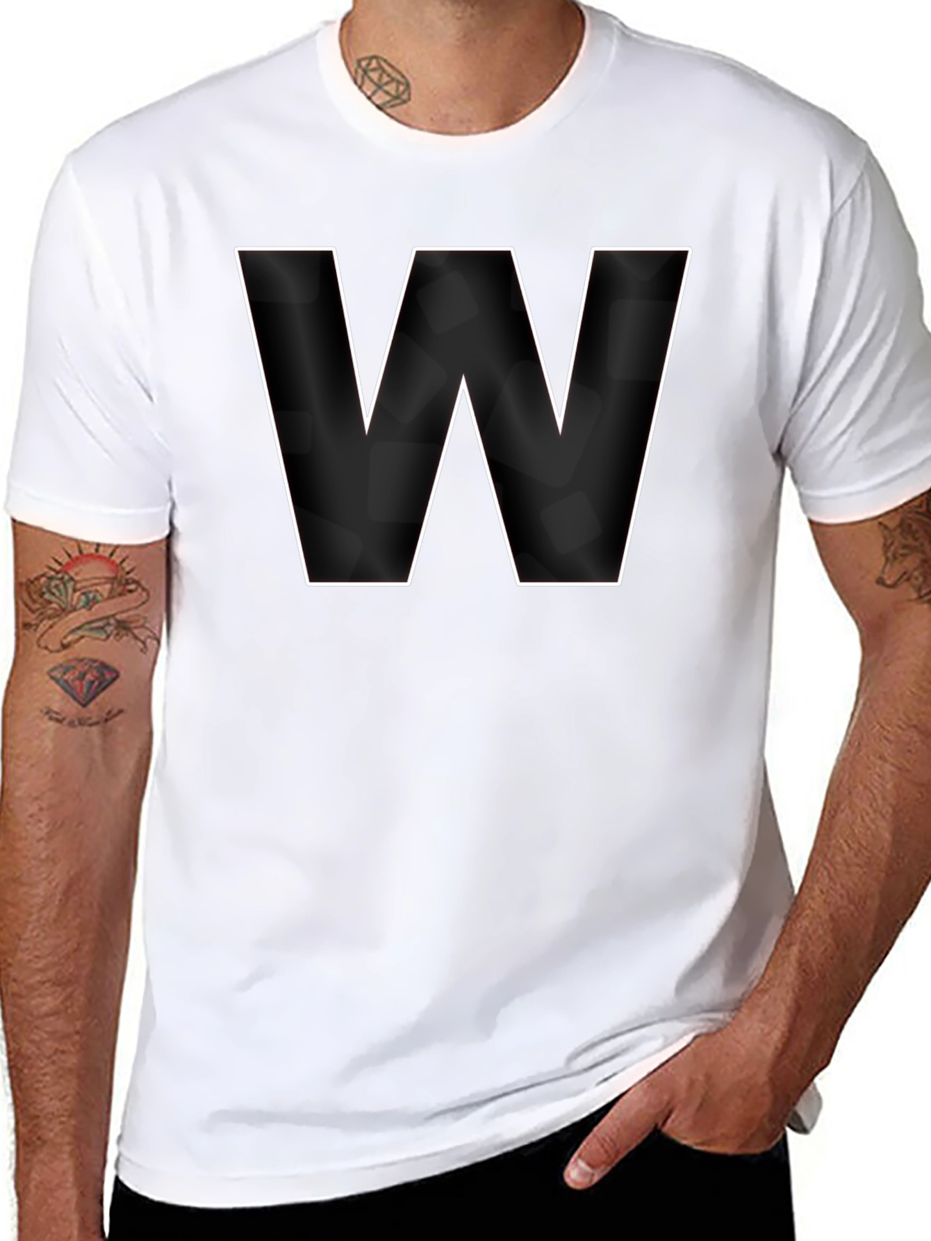 Letter W Graphic Black T-Shirt - Modern Style