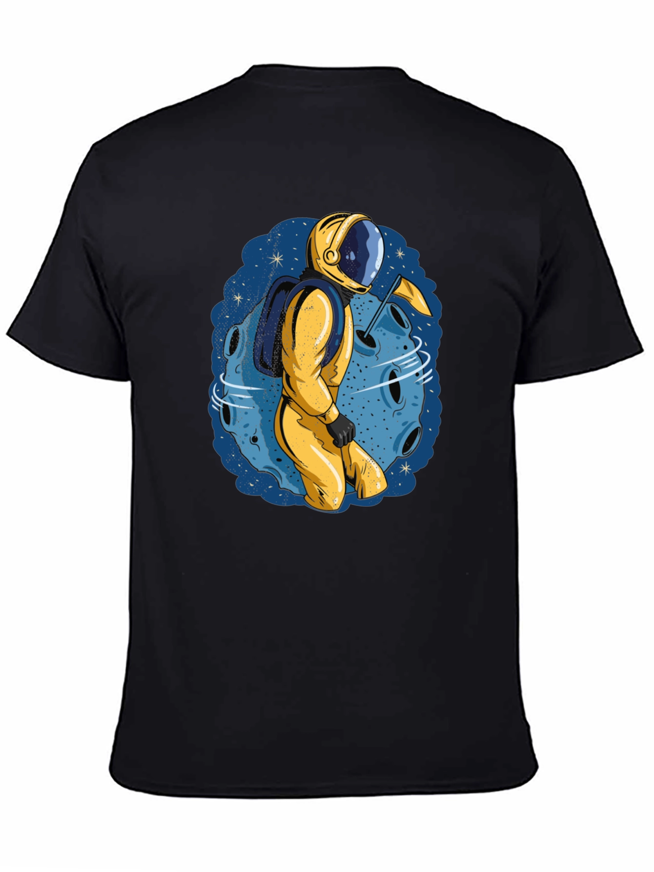 Astronaut Moon Graphic Tee - Black Cotton T-Shirt
