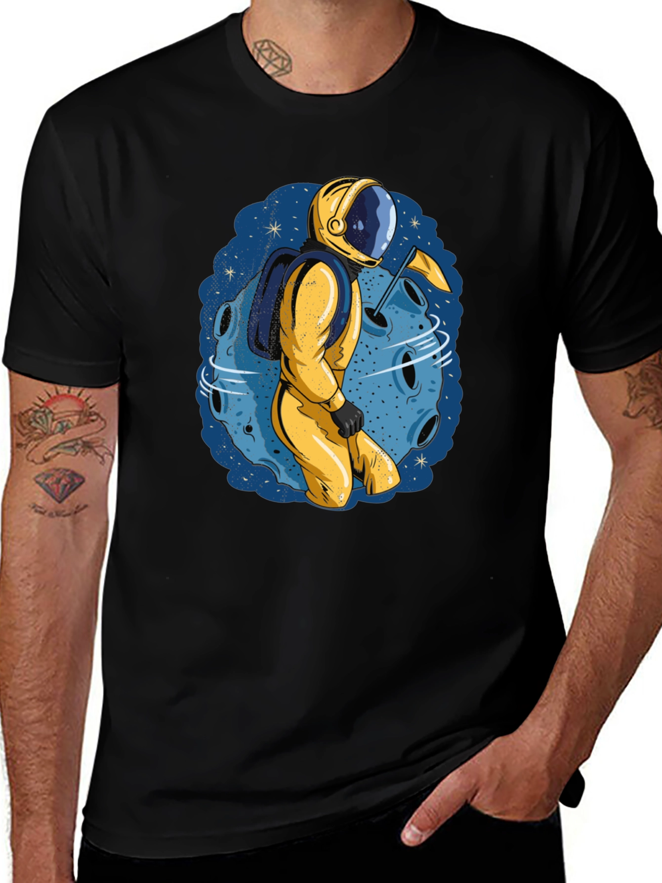 Astronaut Moon Graphic Tee - Black Cotton T-Shirt