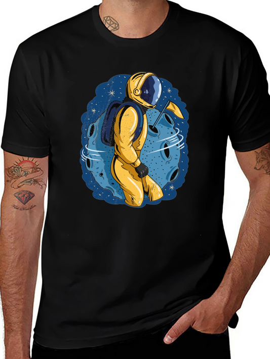 Astronaut Moon Graphic Tee - Black Cotton T-Shirt