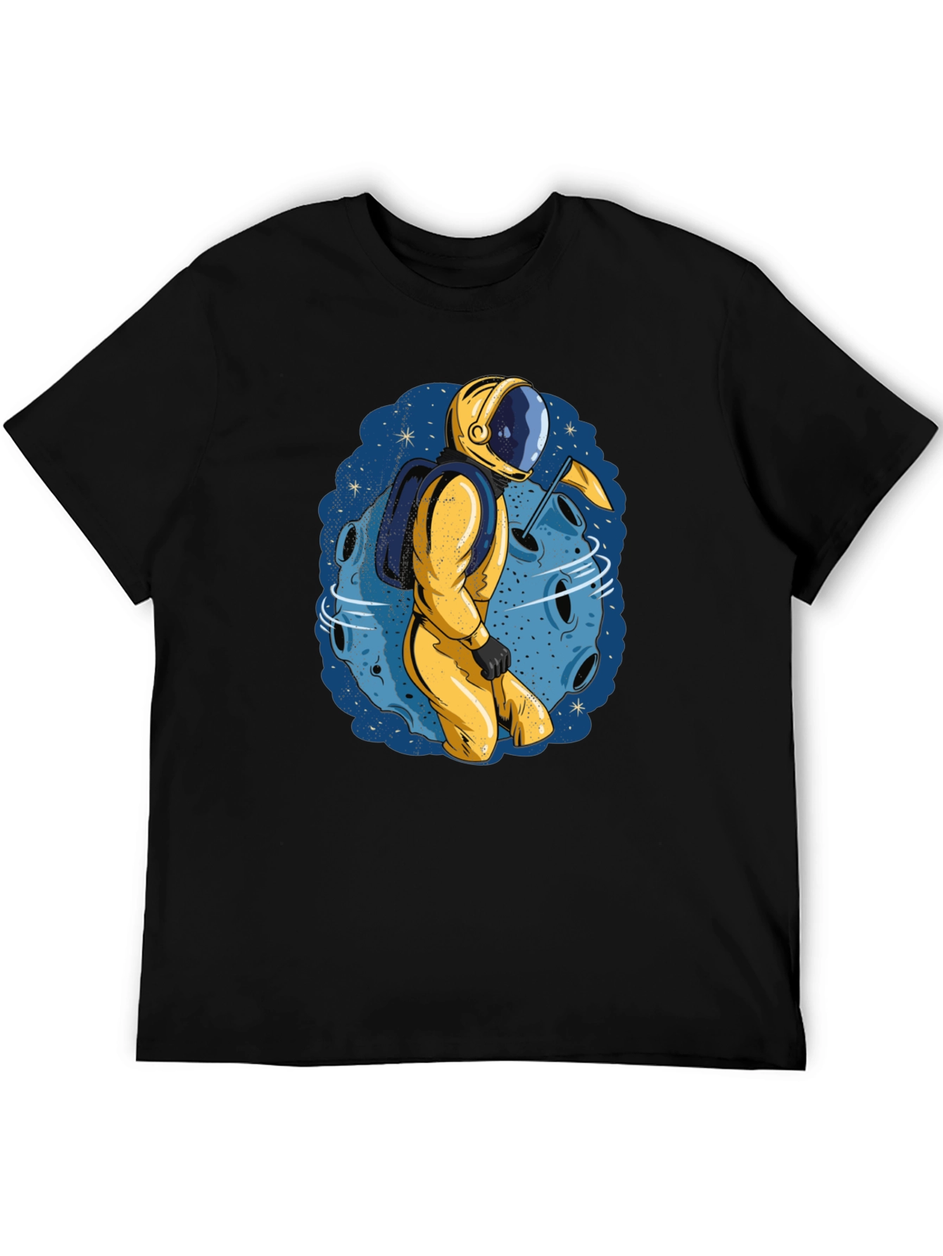 Astronaut Moon Graphic Tee - Black Cotton T-Shirt