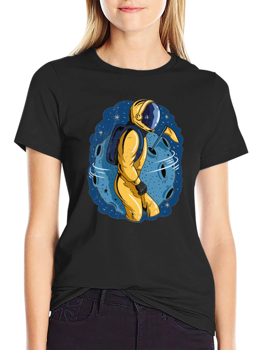 Astronaut Moon Graphic Tee - Black Cotton T-Shirt