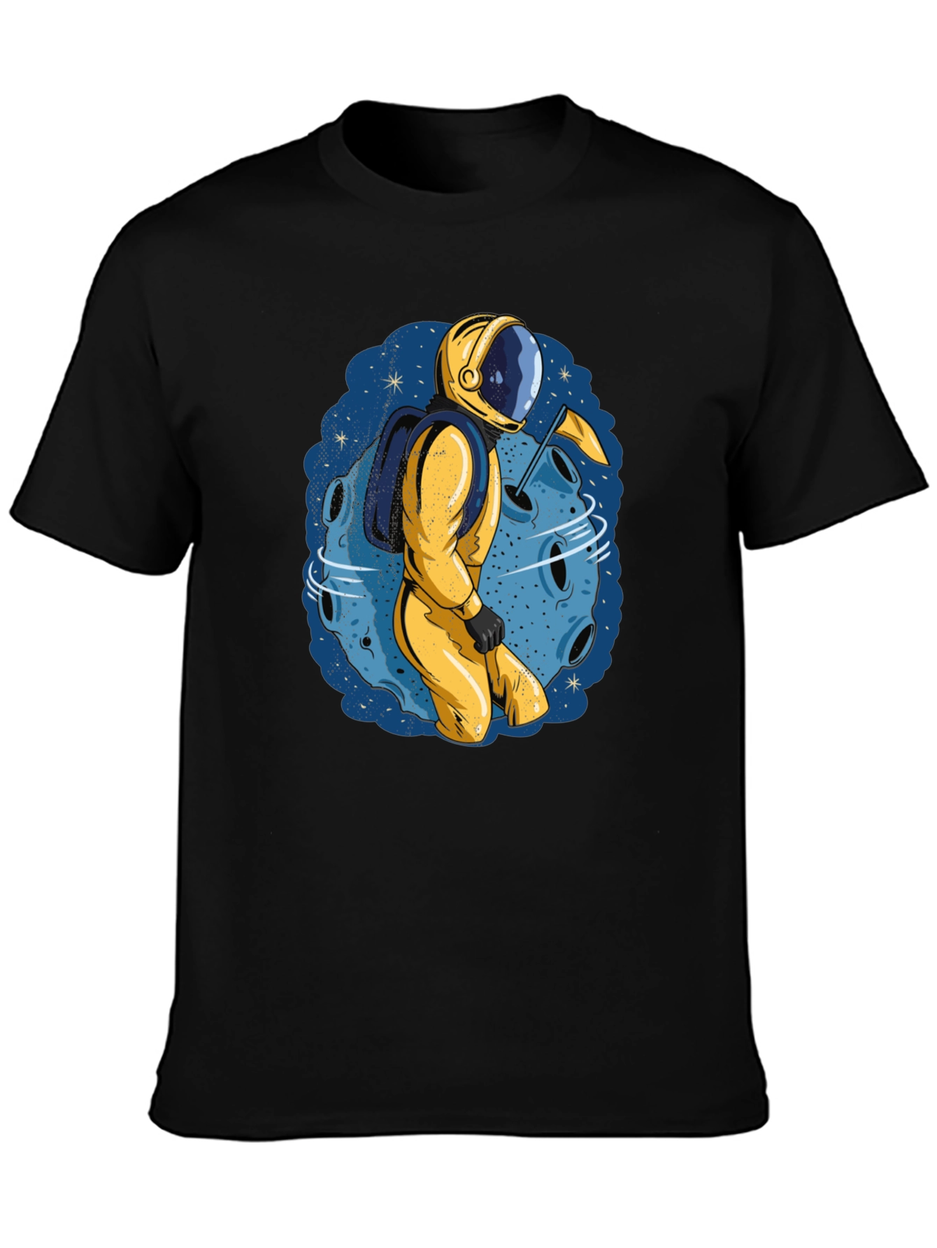 Astronaut Moon Graphic Tee - Black Cotton T-Shirt
