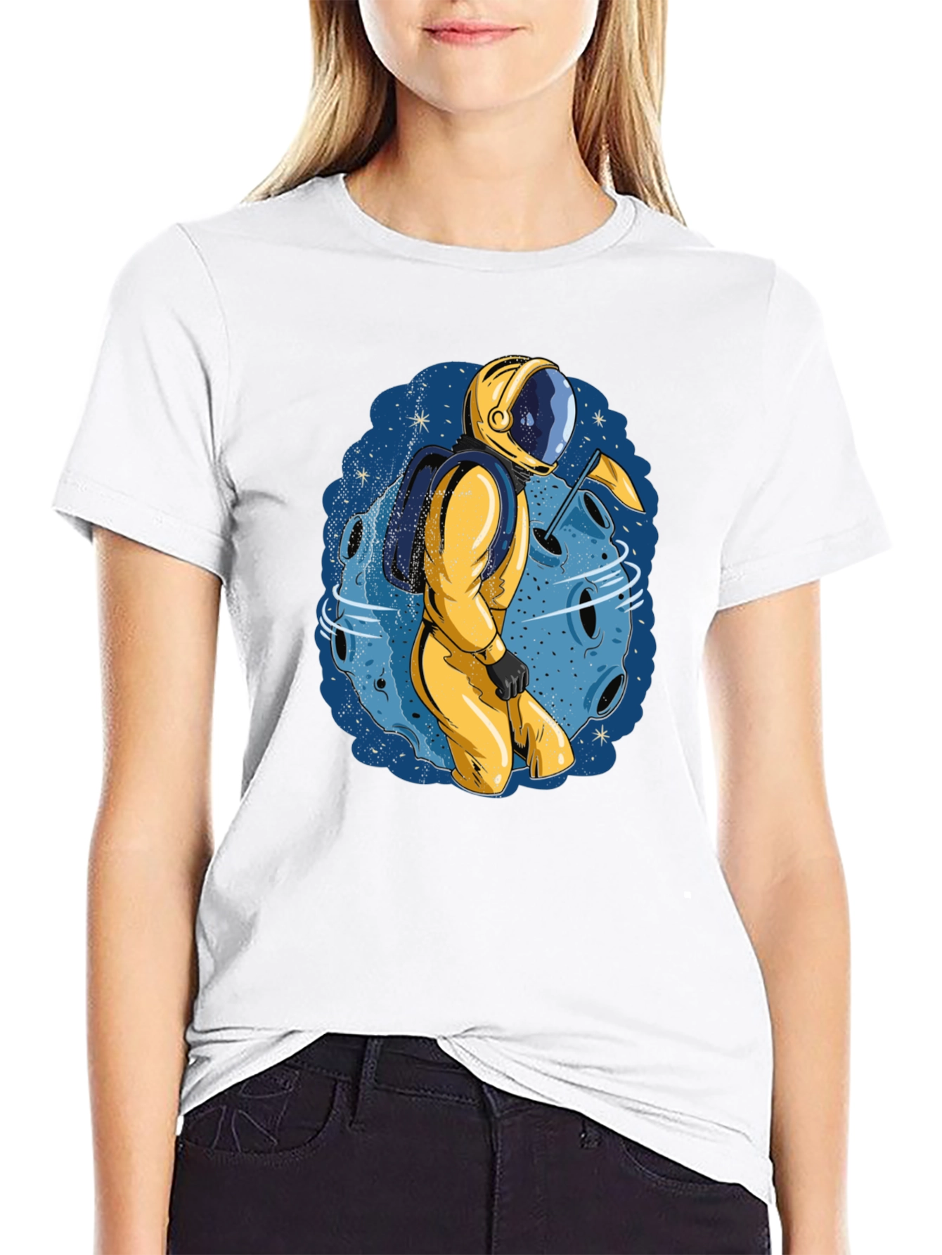 Astronaut Moon Graphic Tee - Black Cotton T-Shirt