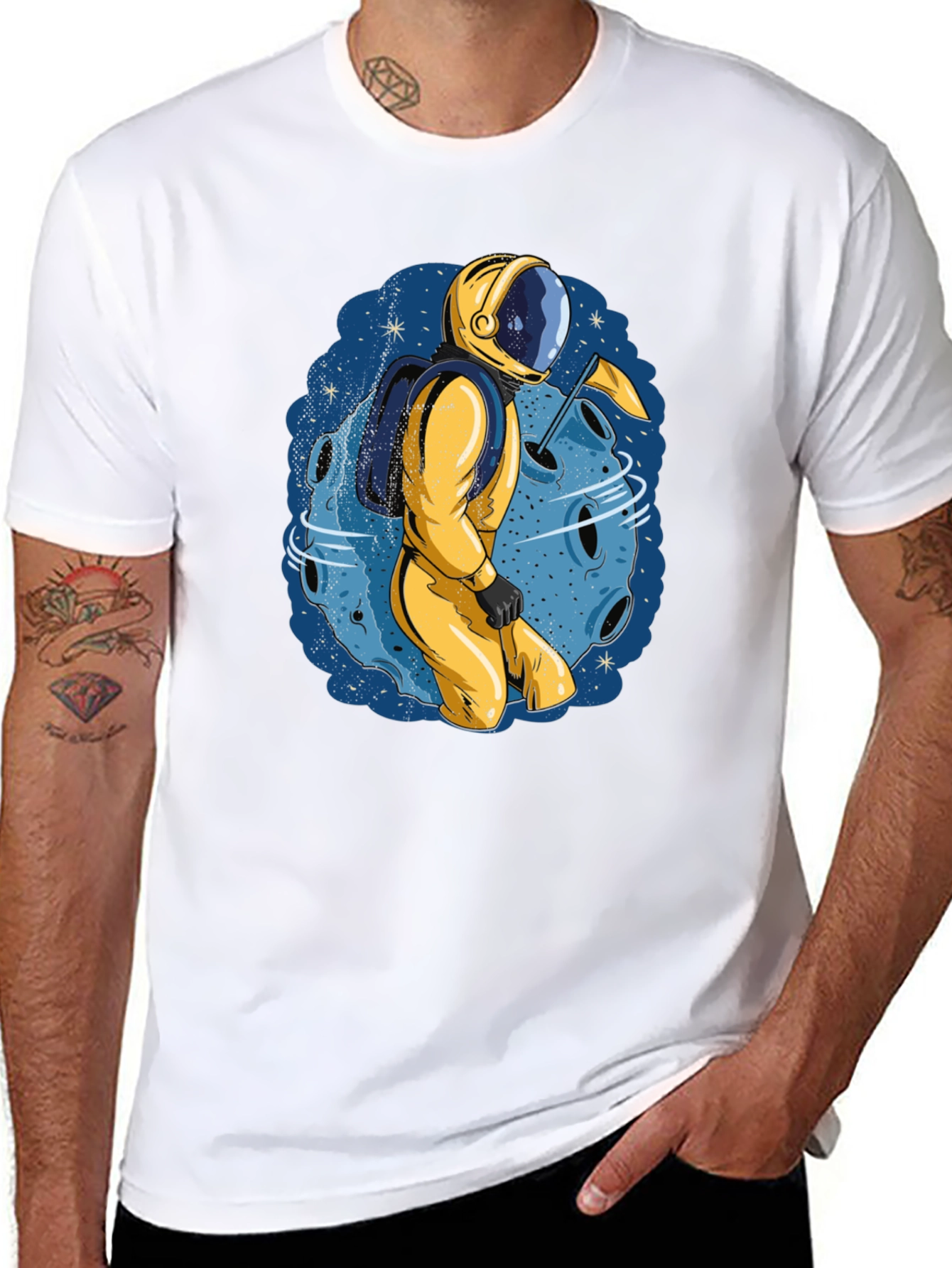 Astronaut Moon Graphic Tee - Black Cotton T-Shirt
