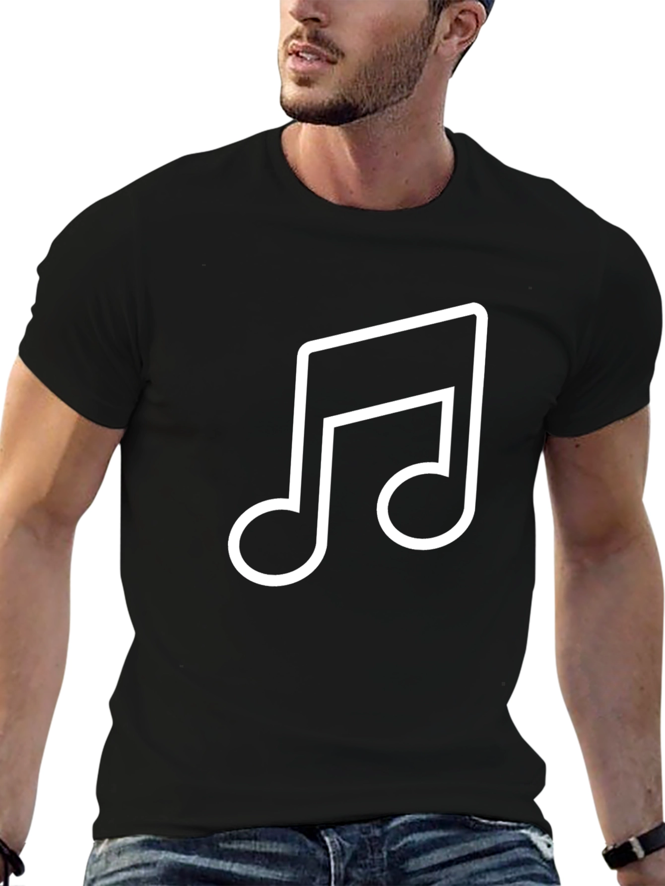 Musical Note Graphic Tee - Black Cotton T-Shirt